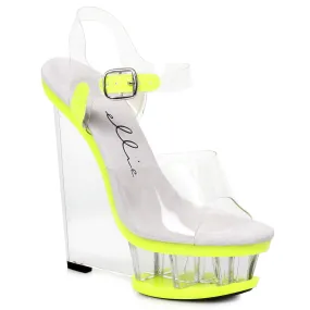 610-SHANA 6" Clear And Neon Wedge With Ankle Strap