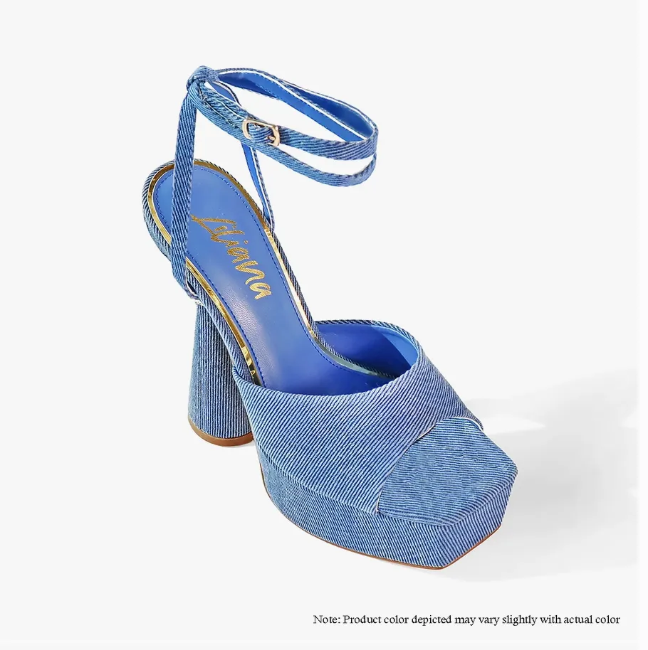AUSTRALA-2 PLATFORM CONE HEEL W/ RHINESTONE RING - DENIM