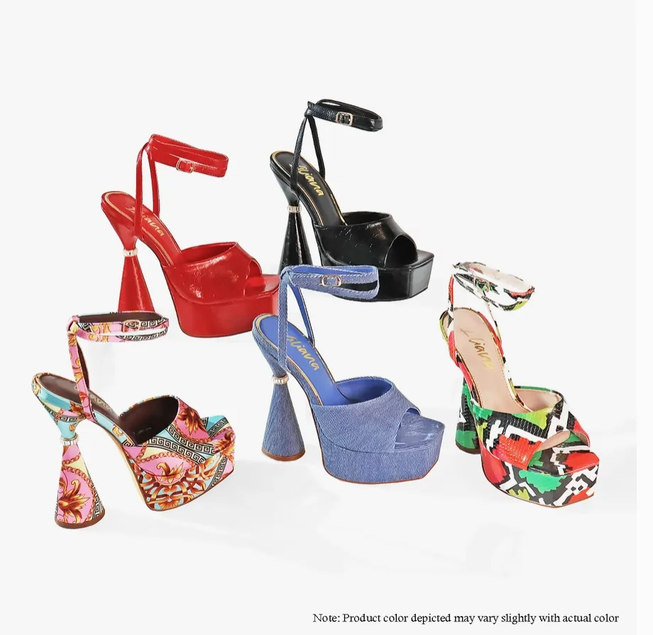 AUSTRALA-2 PLATFORM CONE HEEL W/ RHINESTONE RING - MUSK