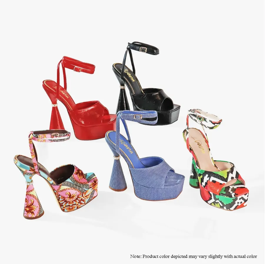 AUSTRALA-2 PLATFORM CONE HEEL W/ RHINESTONE RING - MUSK