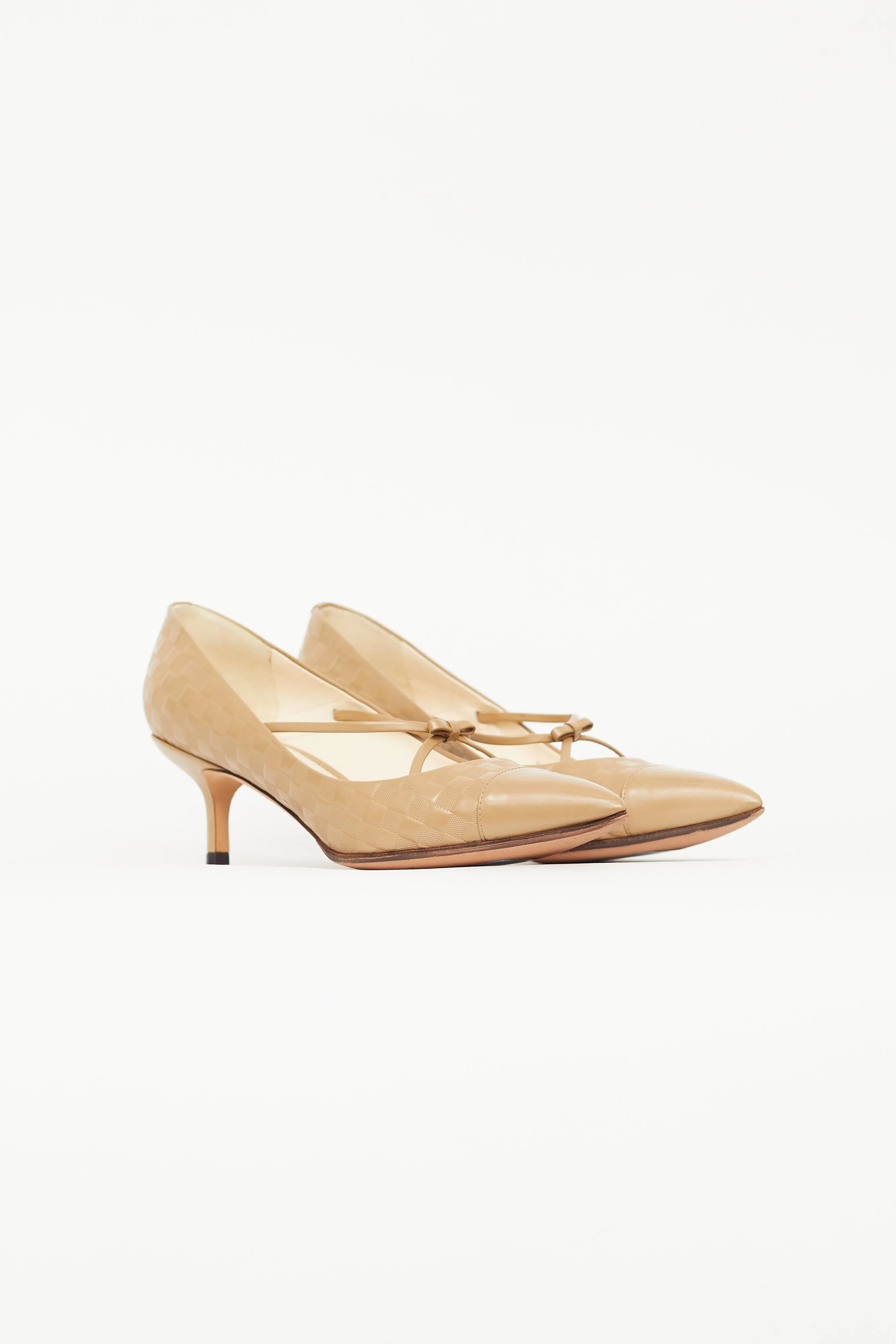Beige Leather Damier Bow Pump