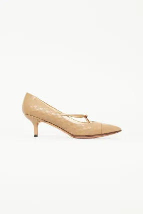 Beige Leather Damier Bow Pump