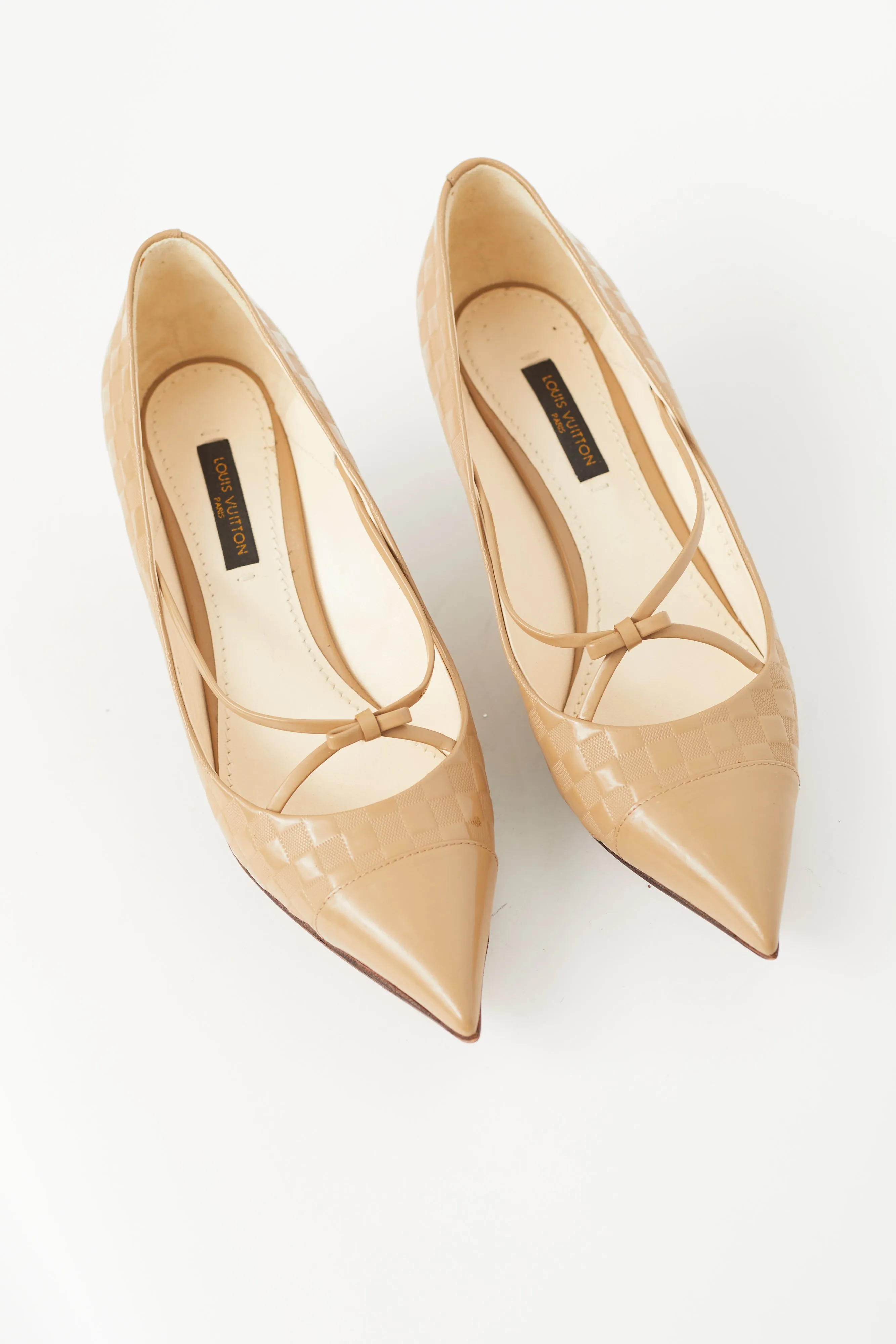 Beige Leather Damier Bow Pump