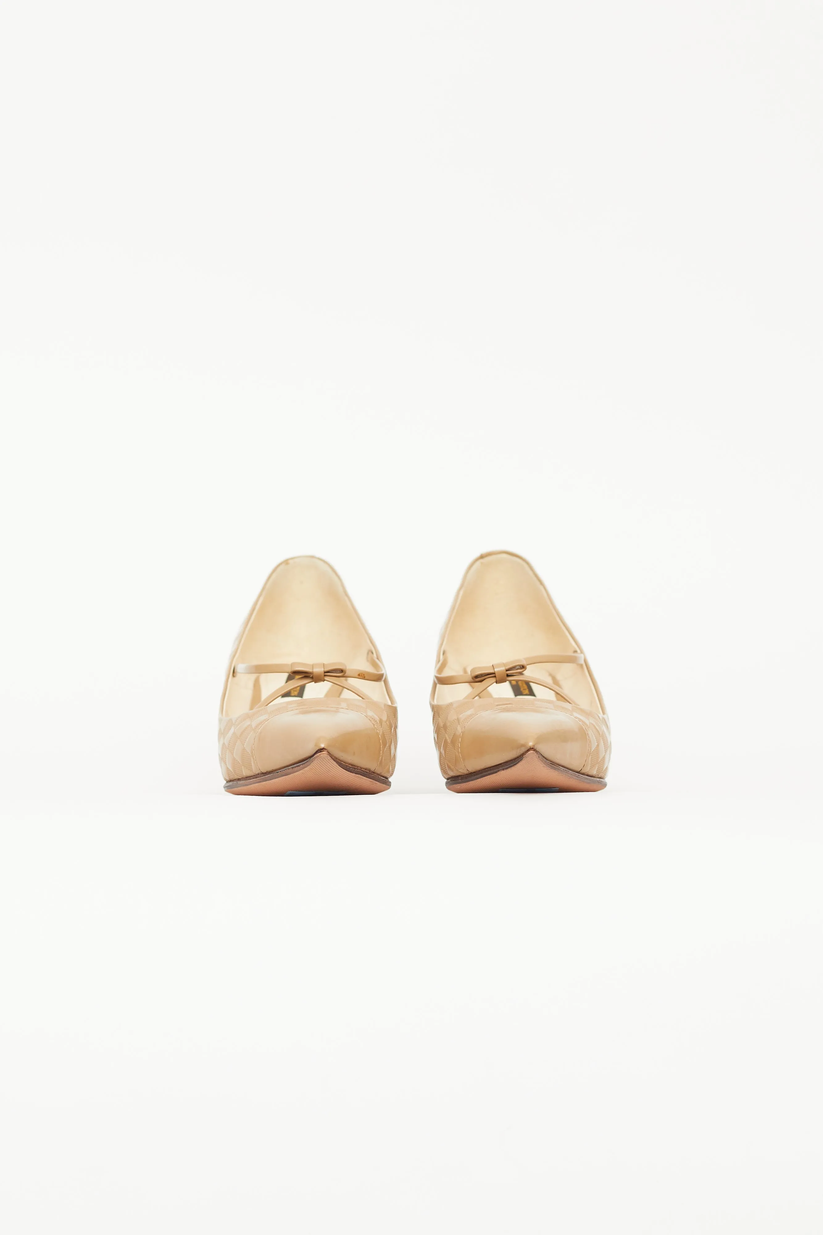 Beige Leather Damier Bow Pump