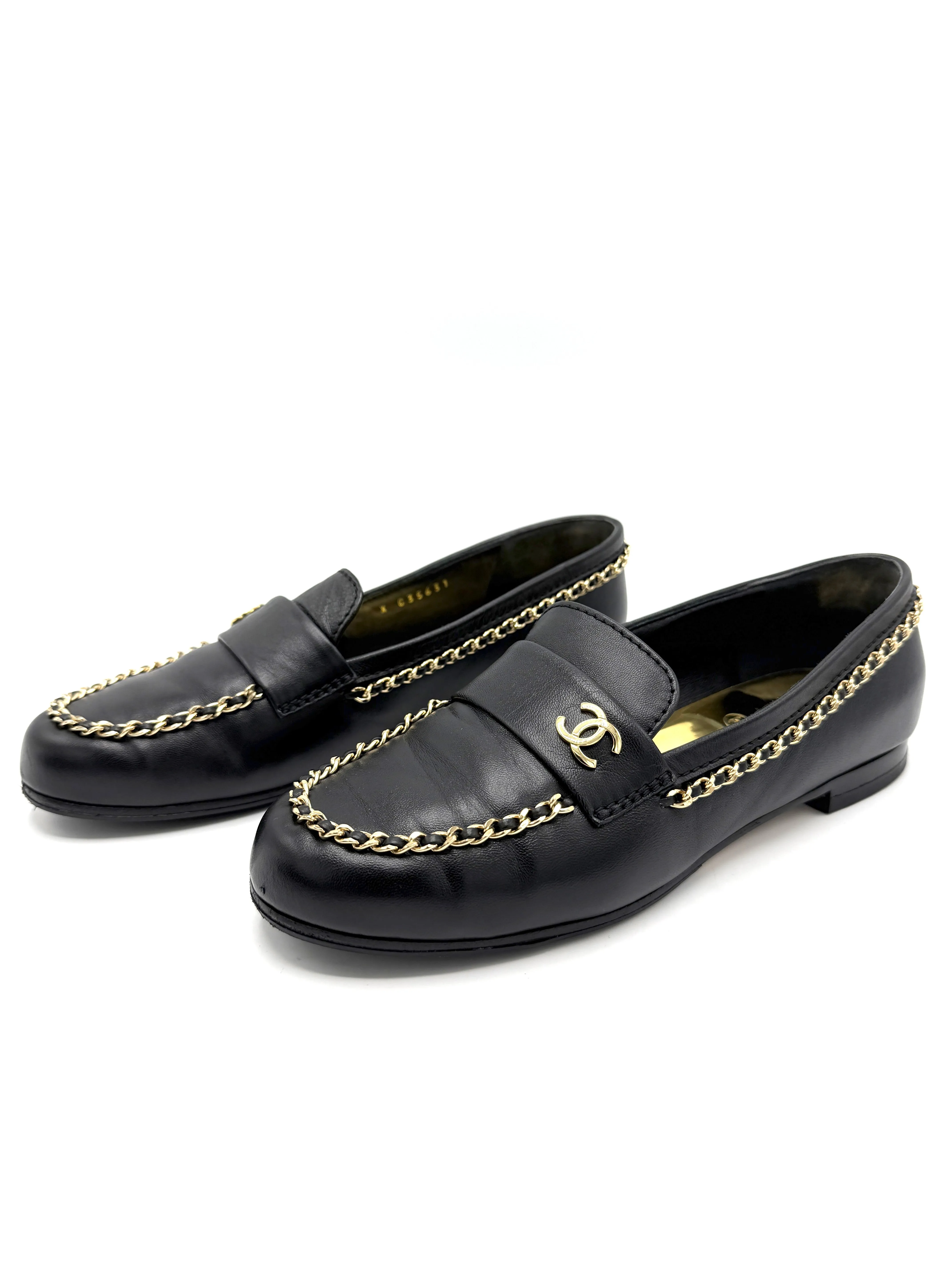 Black Lambskin Chain Mosaic Loafers