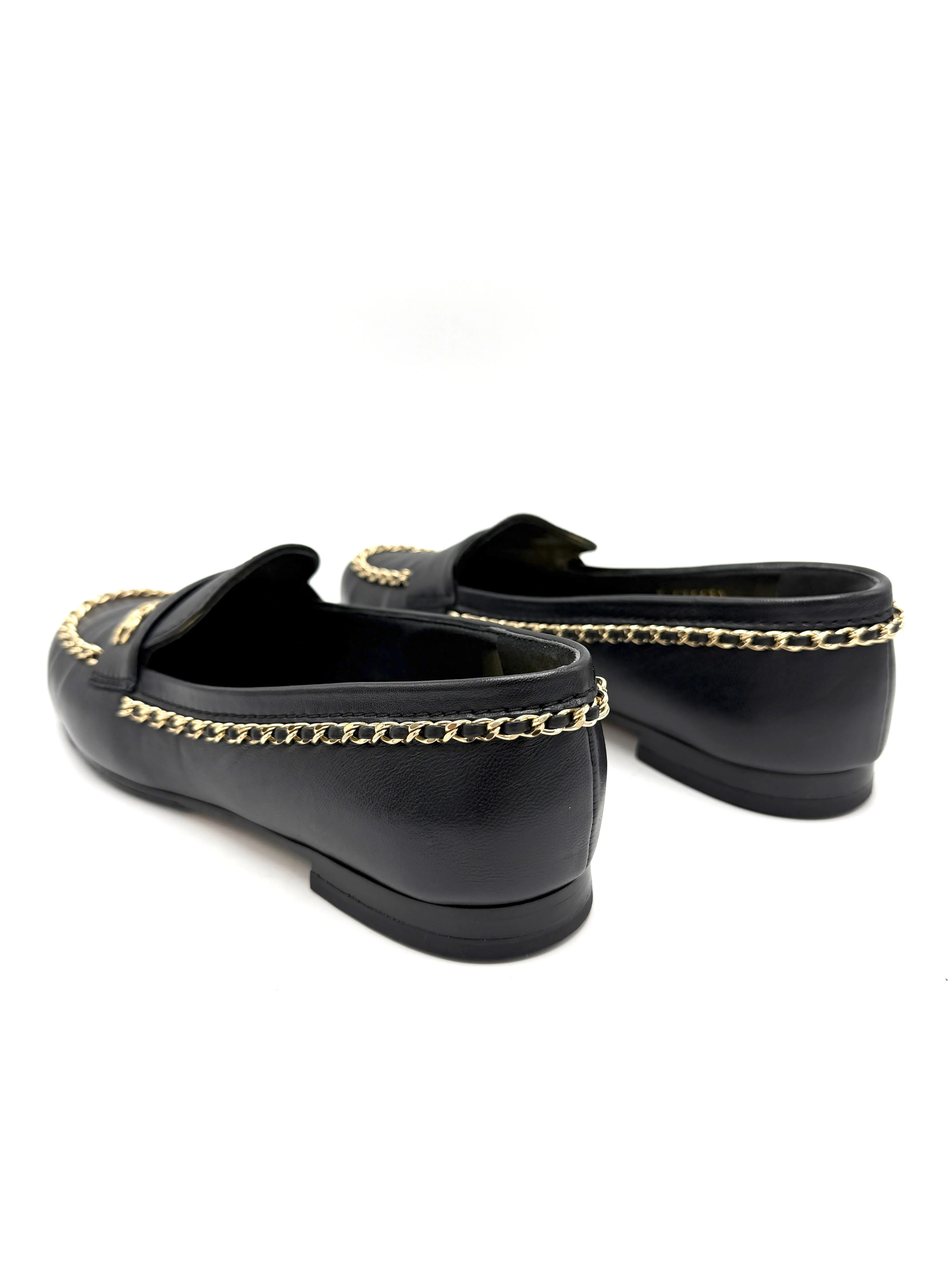 Black Lambskin Chain Mosaic Loafers
