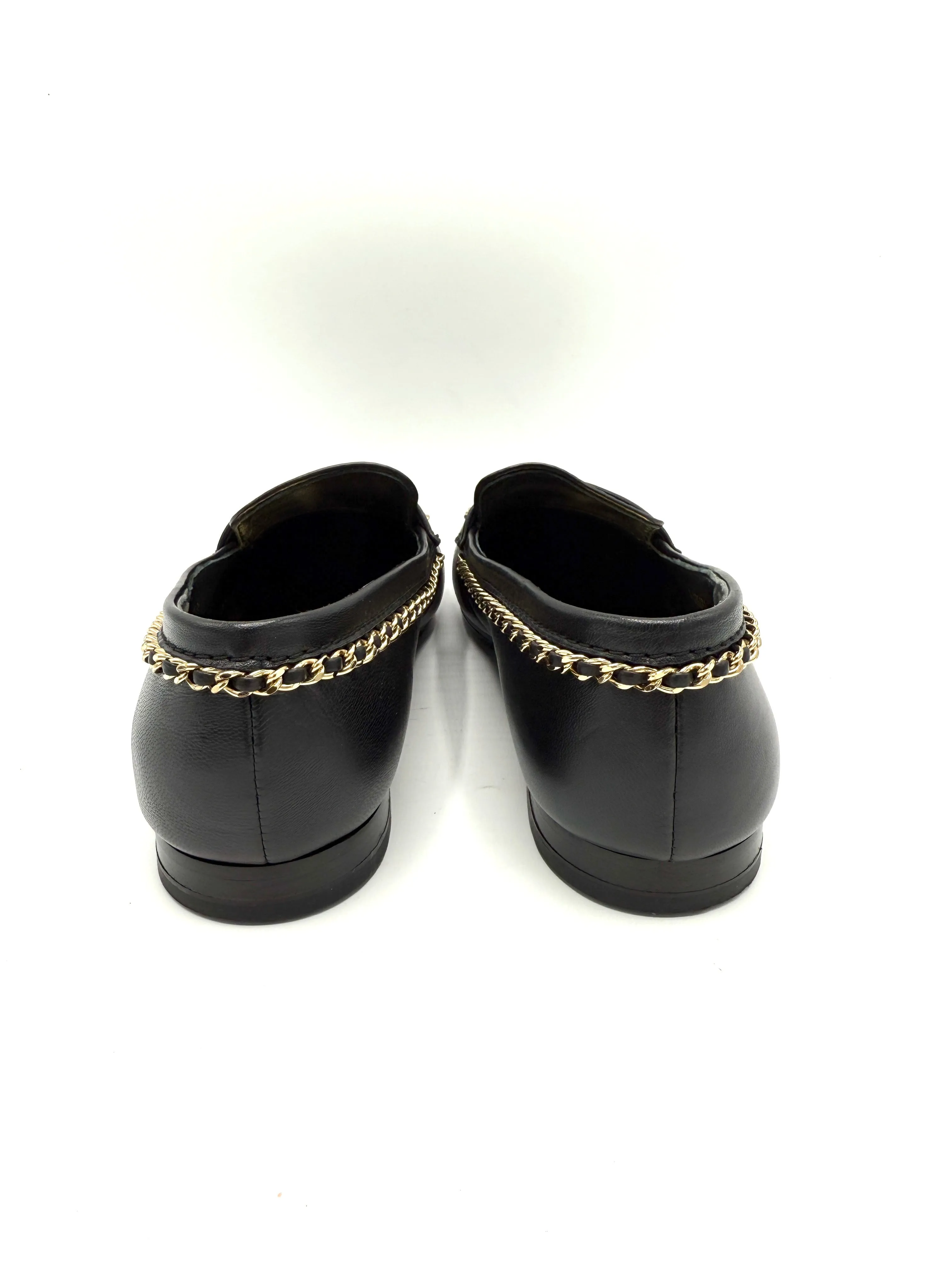Black Lambskin Chain Mosaic Loafers