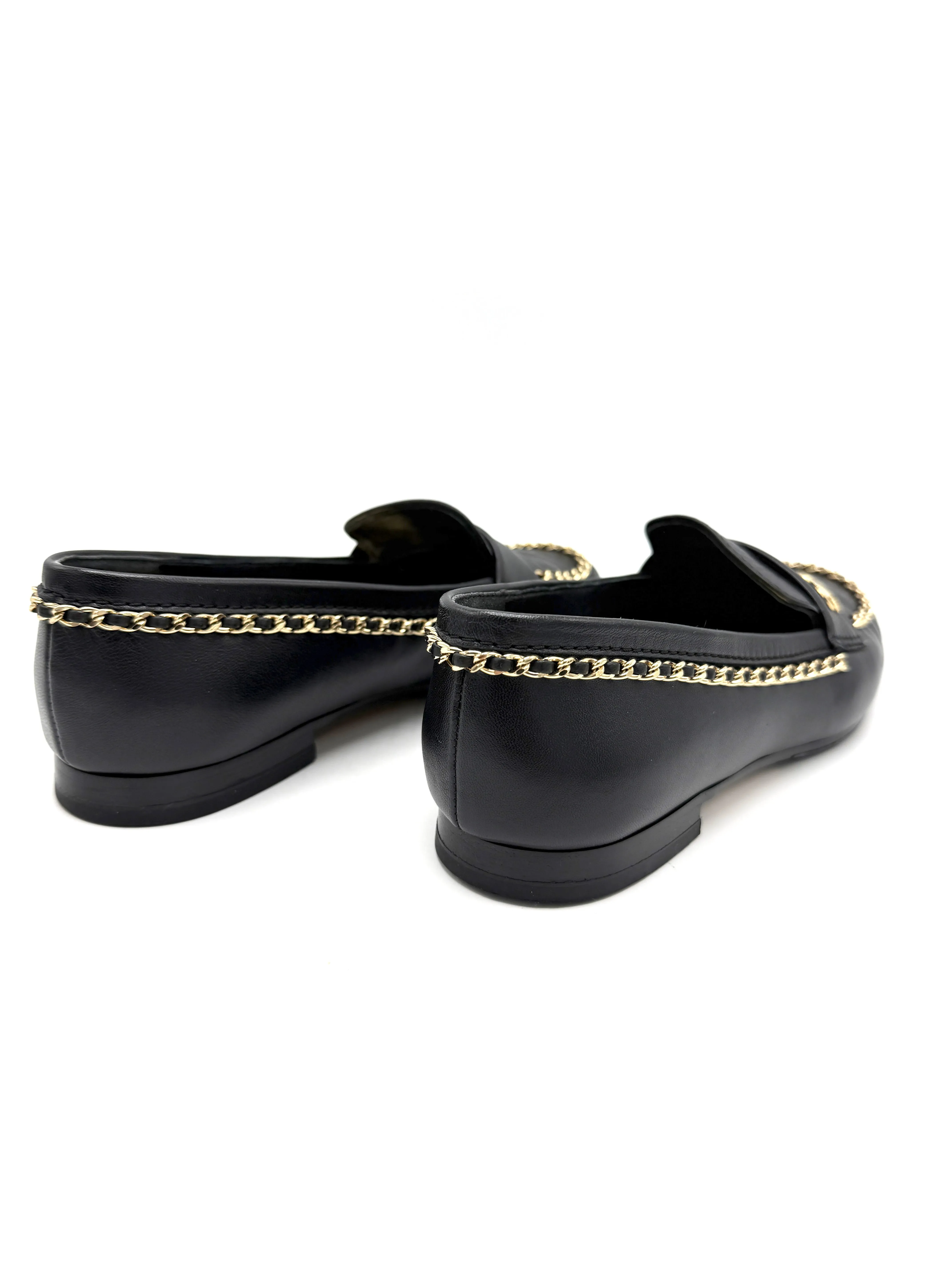 Black Lambskin Chain Mosaic Loafers
