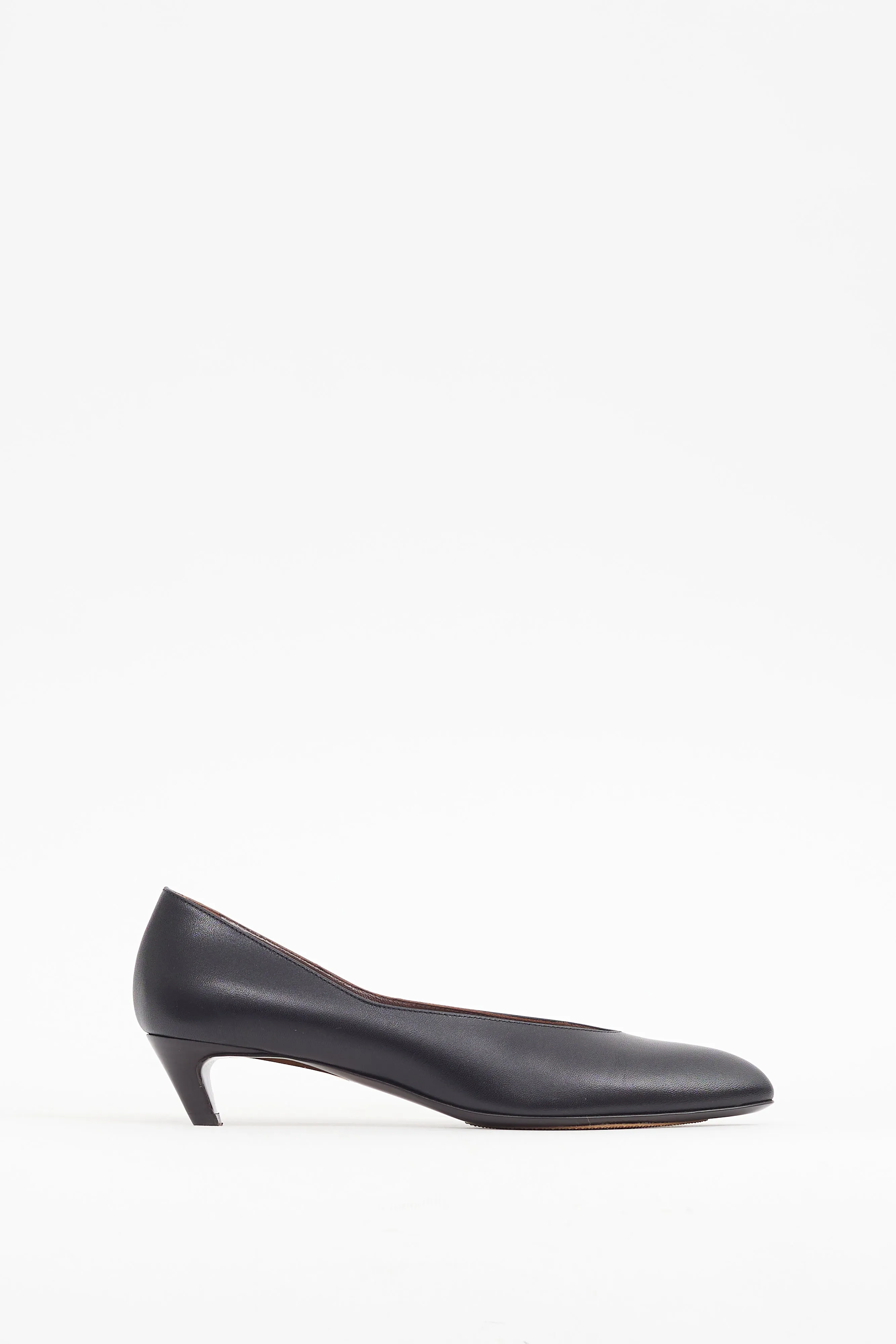 Black Leather Almond Pump