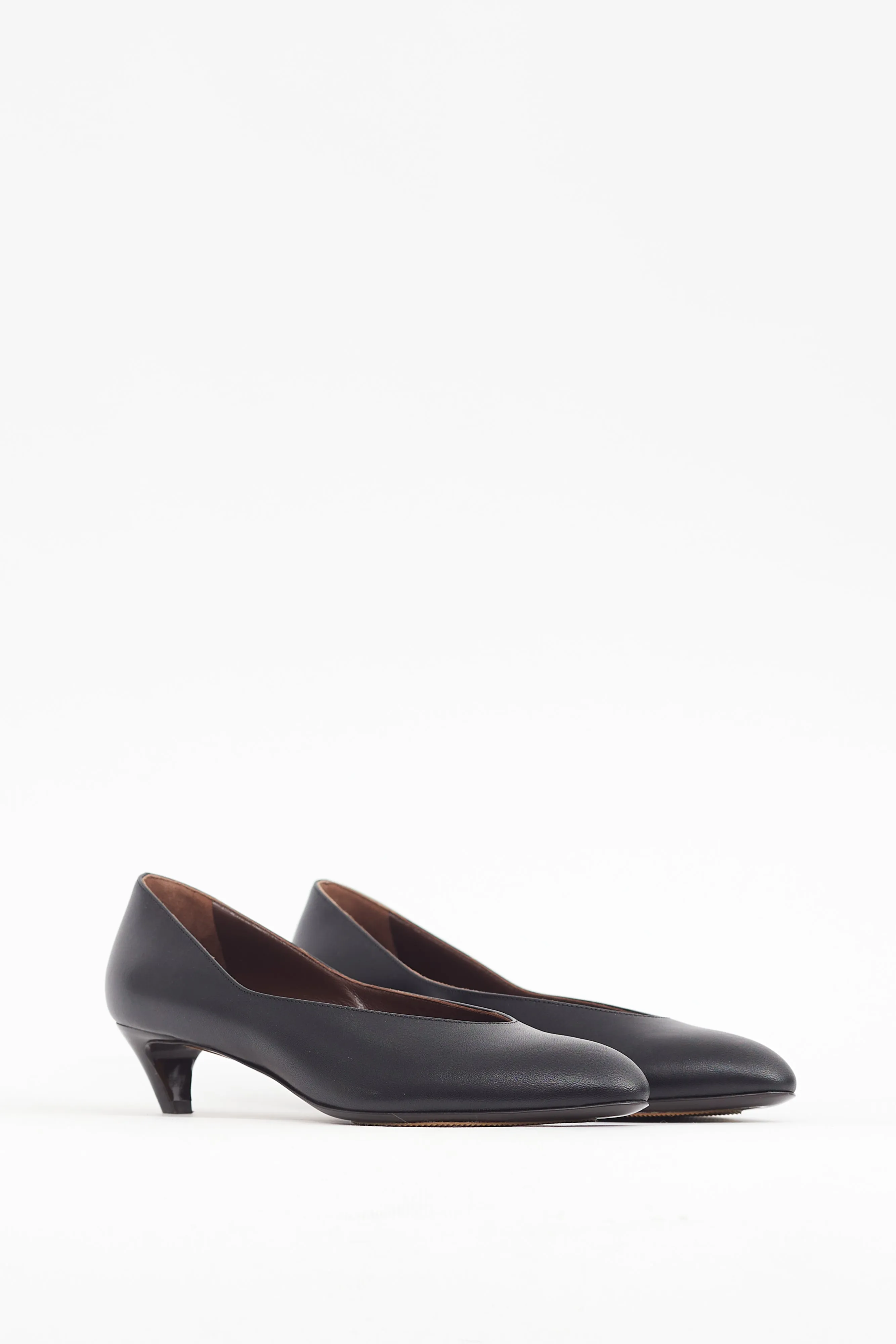 Black Leather Almond Pump