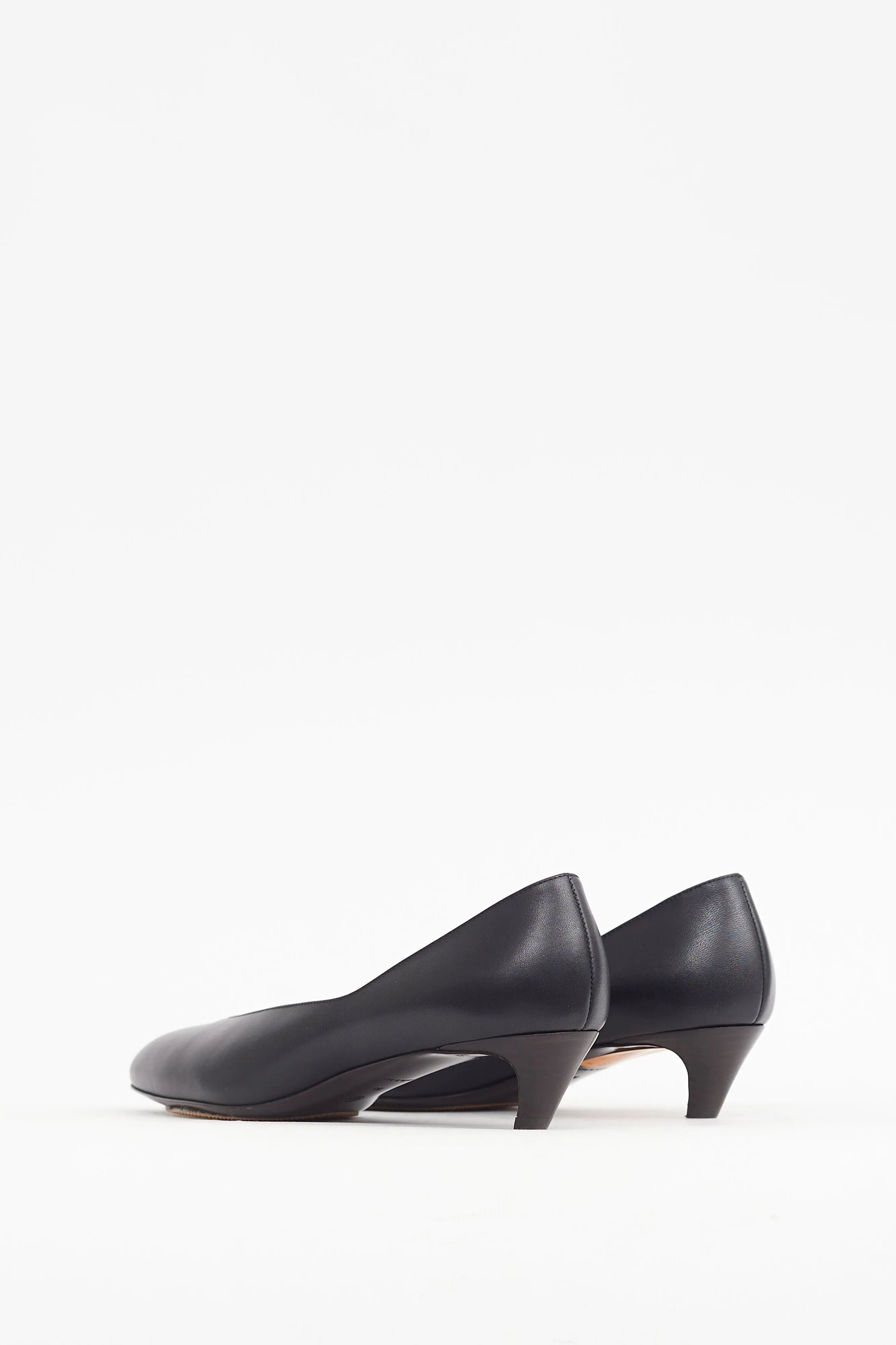 Black Leather Almond Pump