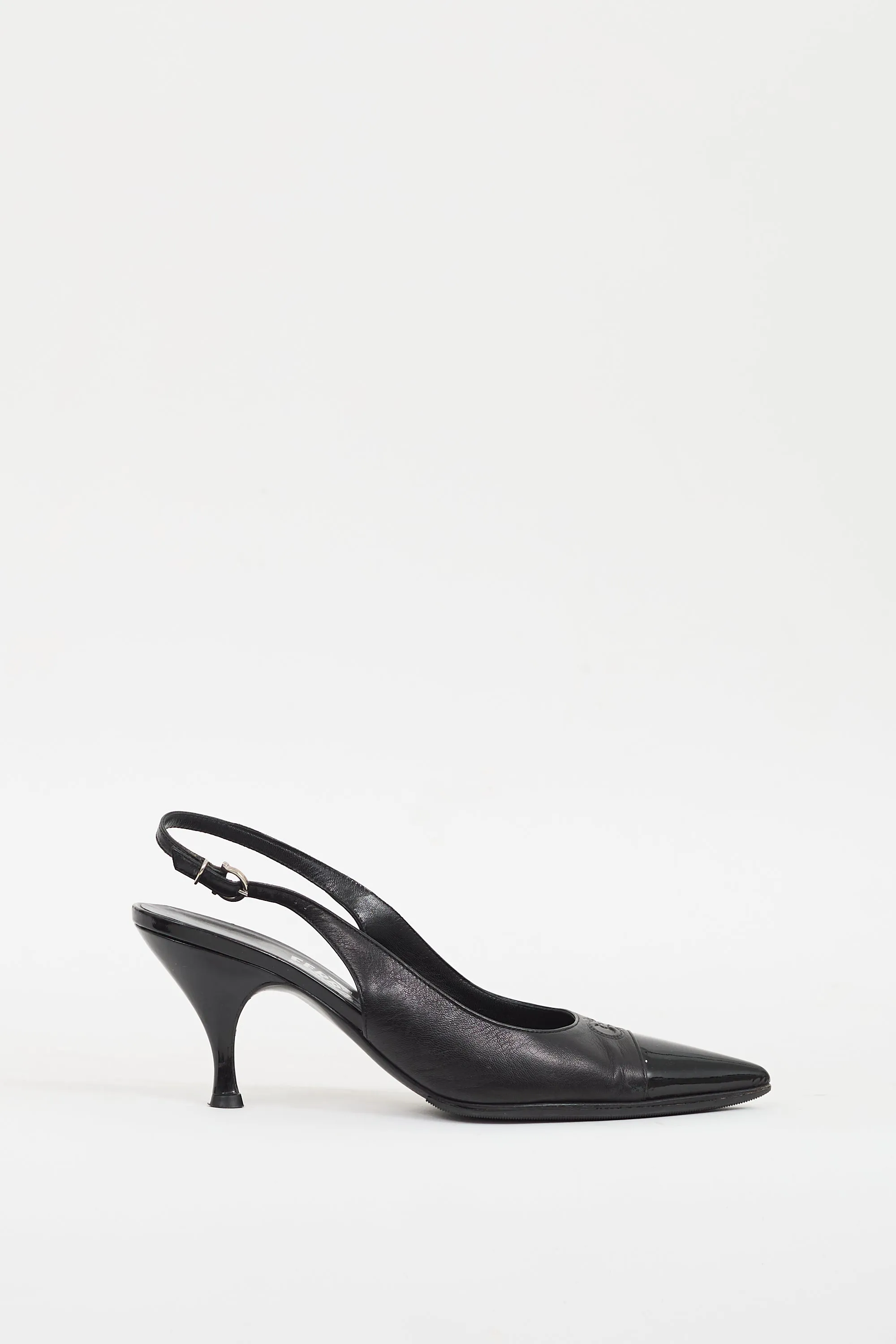 Black Leather Gancini Slingback Pump