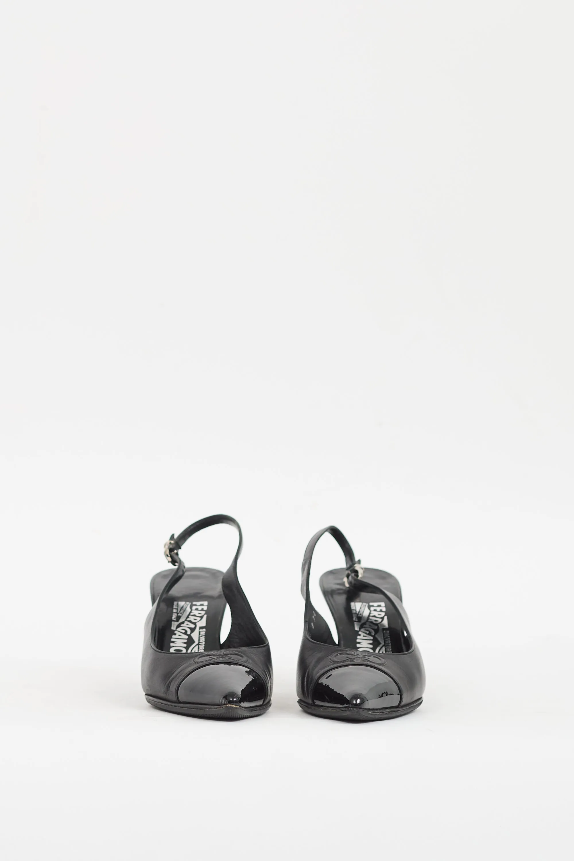 Black Leather Gancini Slingback Pump