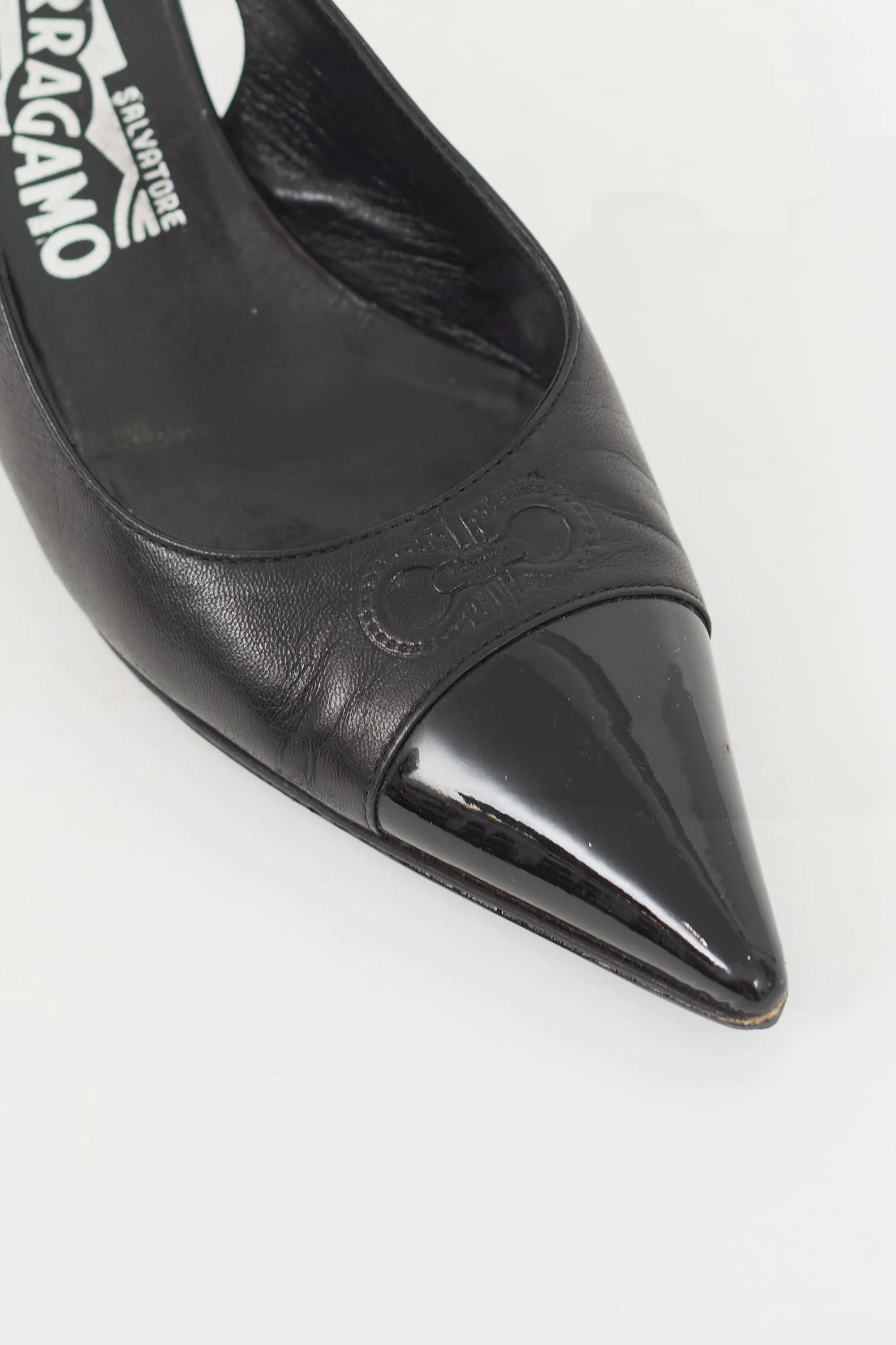 Black Leather Gancini Slingback Pump