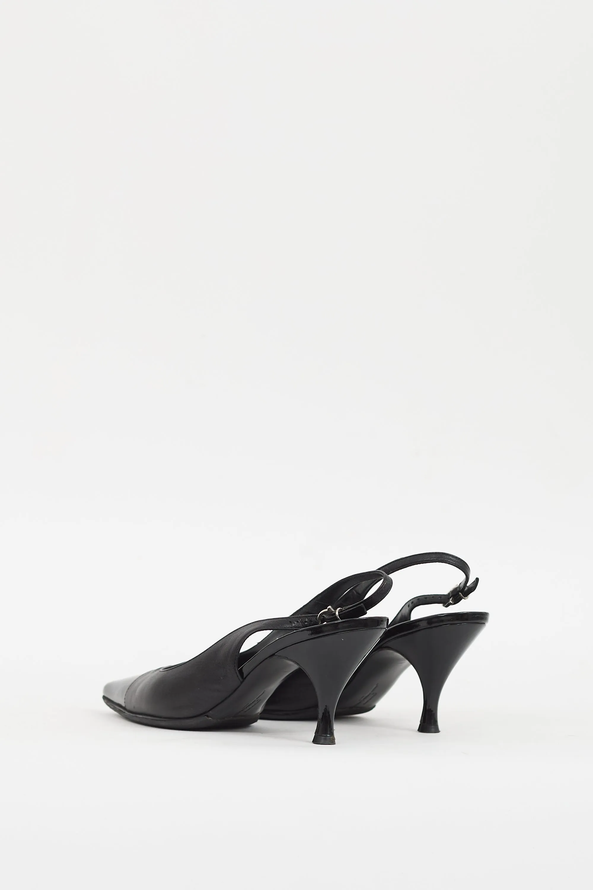 Black Leather Gancini Slingback Pump