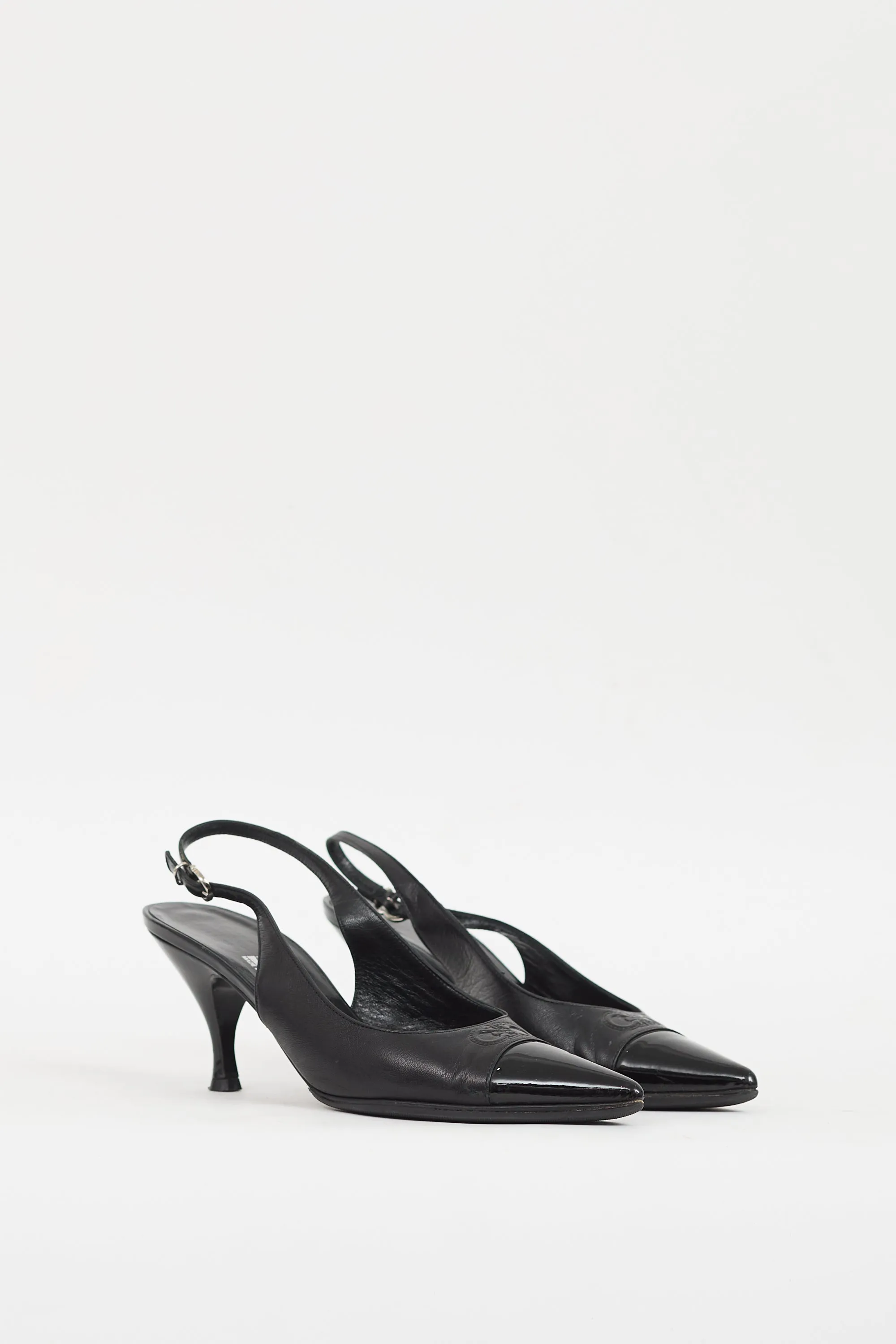 Black Leather Gancini Slingback Pump