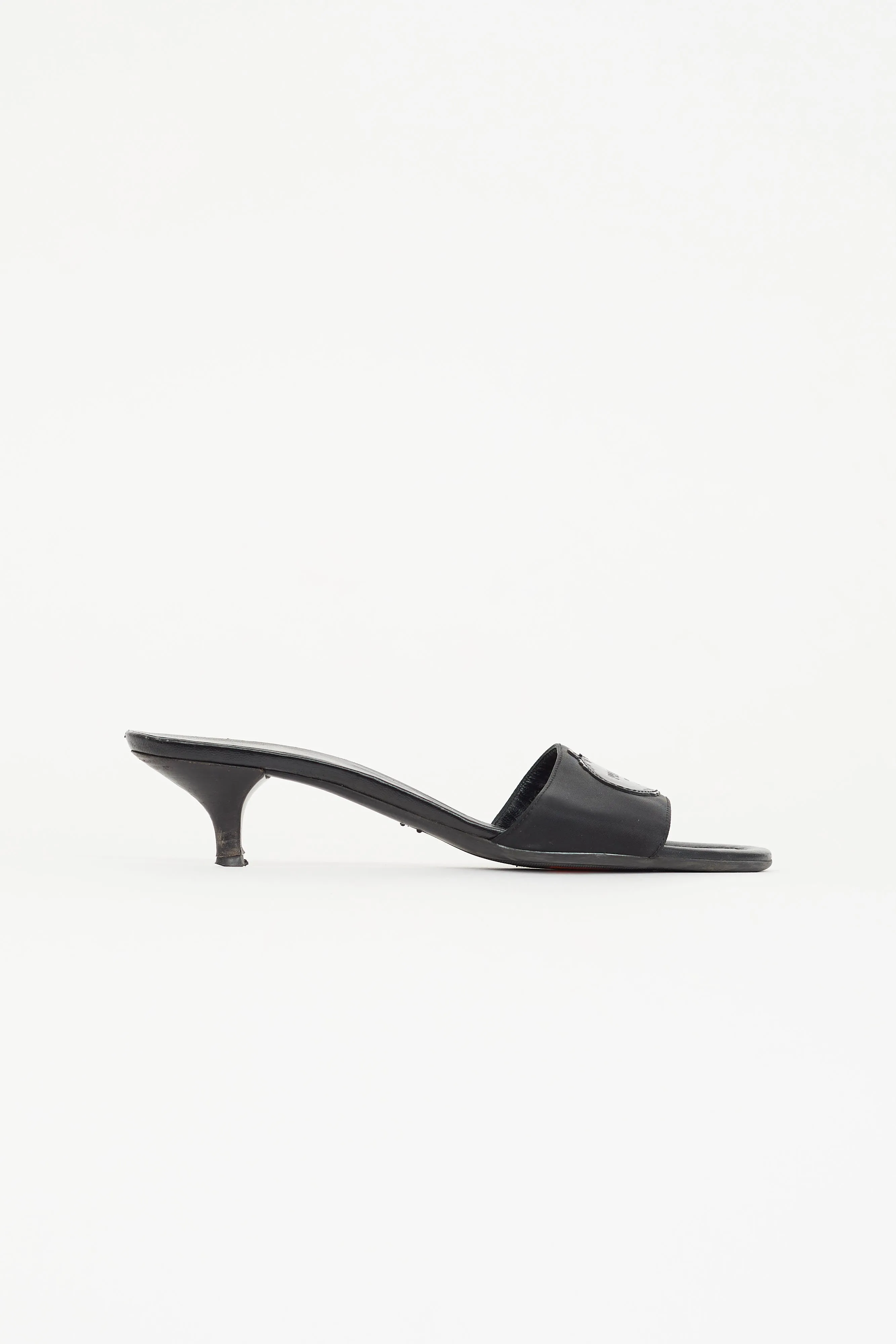 Black Nylon & Leather Logo Sandal