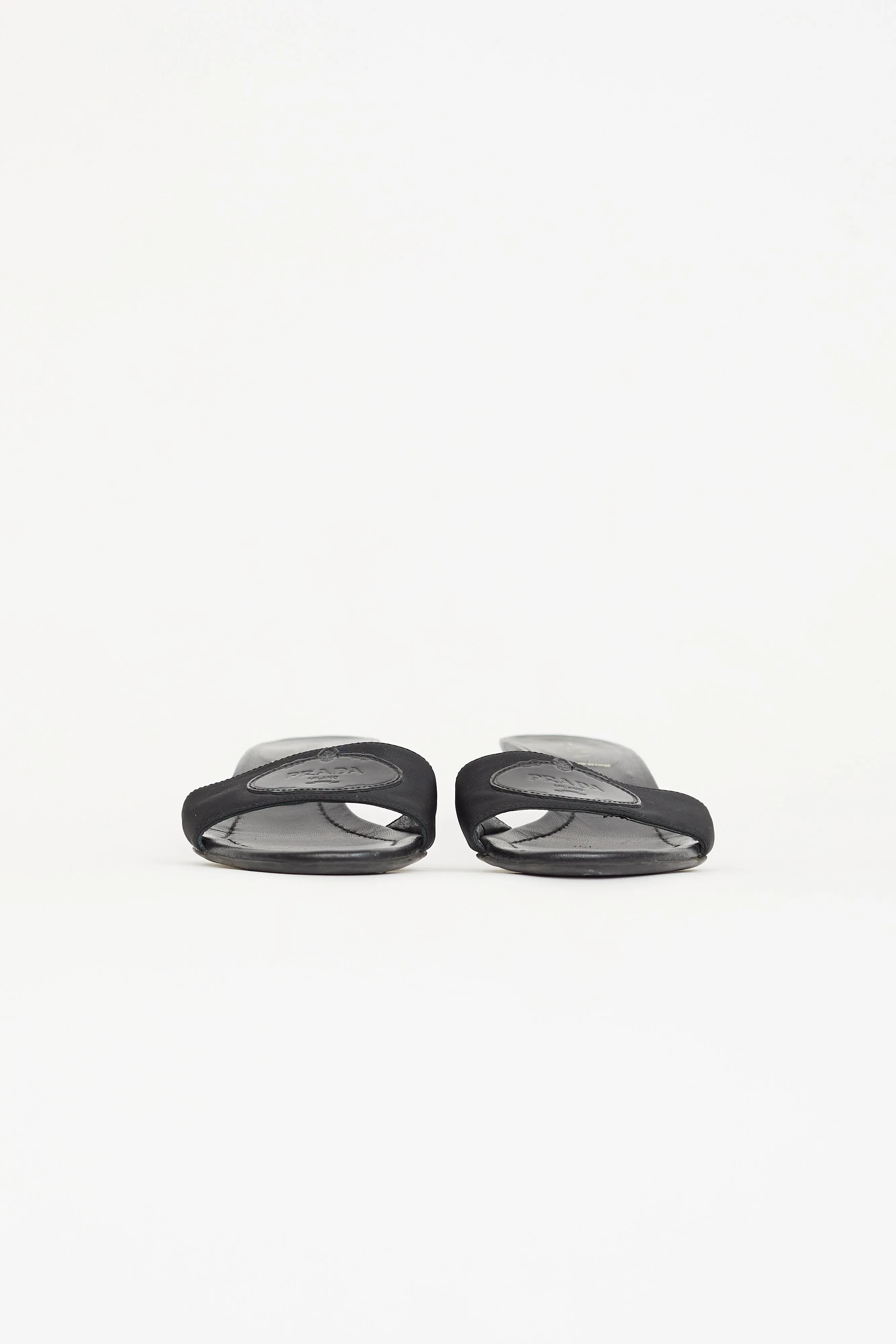Black Nylon & Leather Logo Sandal