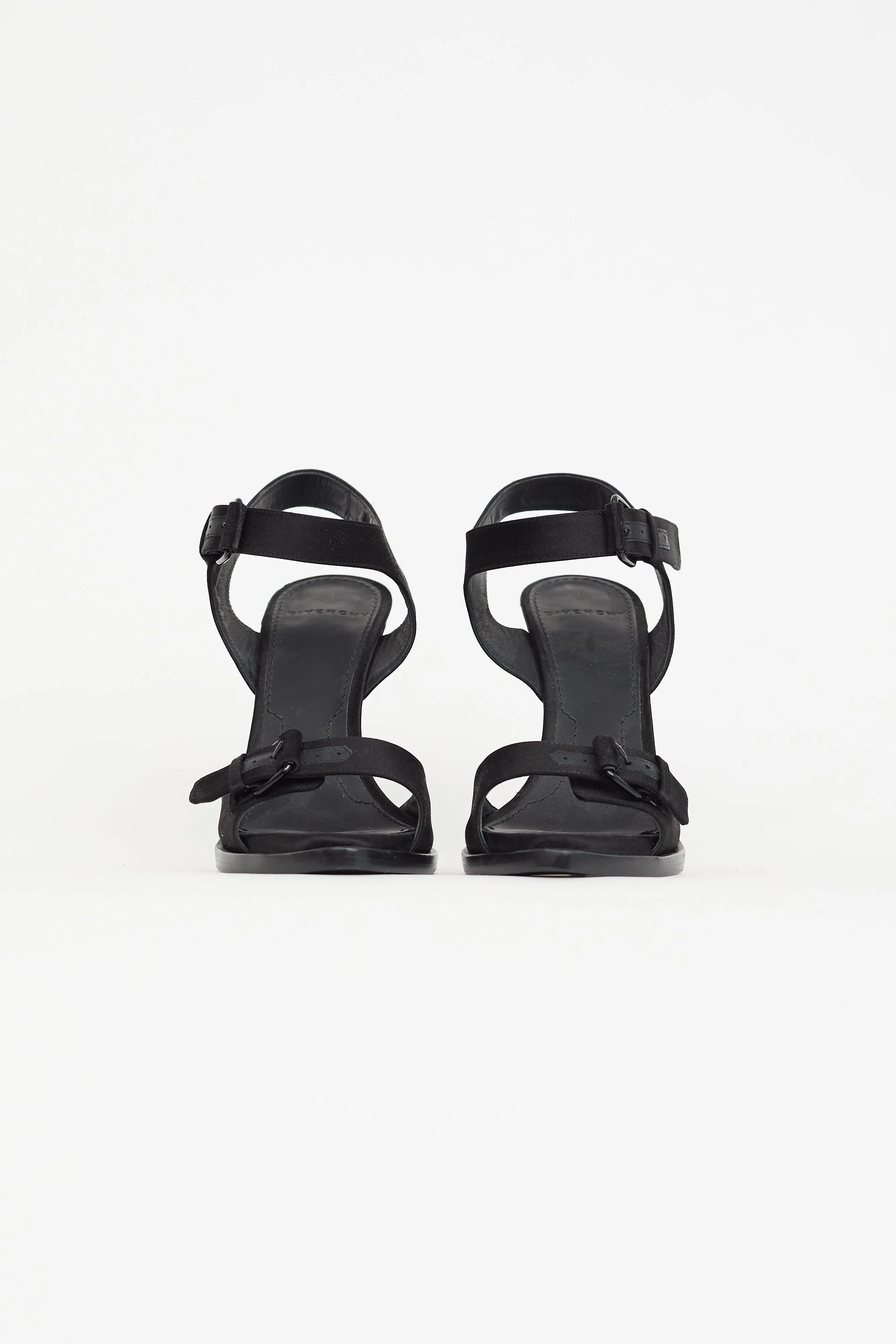 Black Satin Buckle Strap Heel
