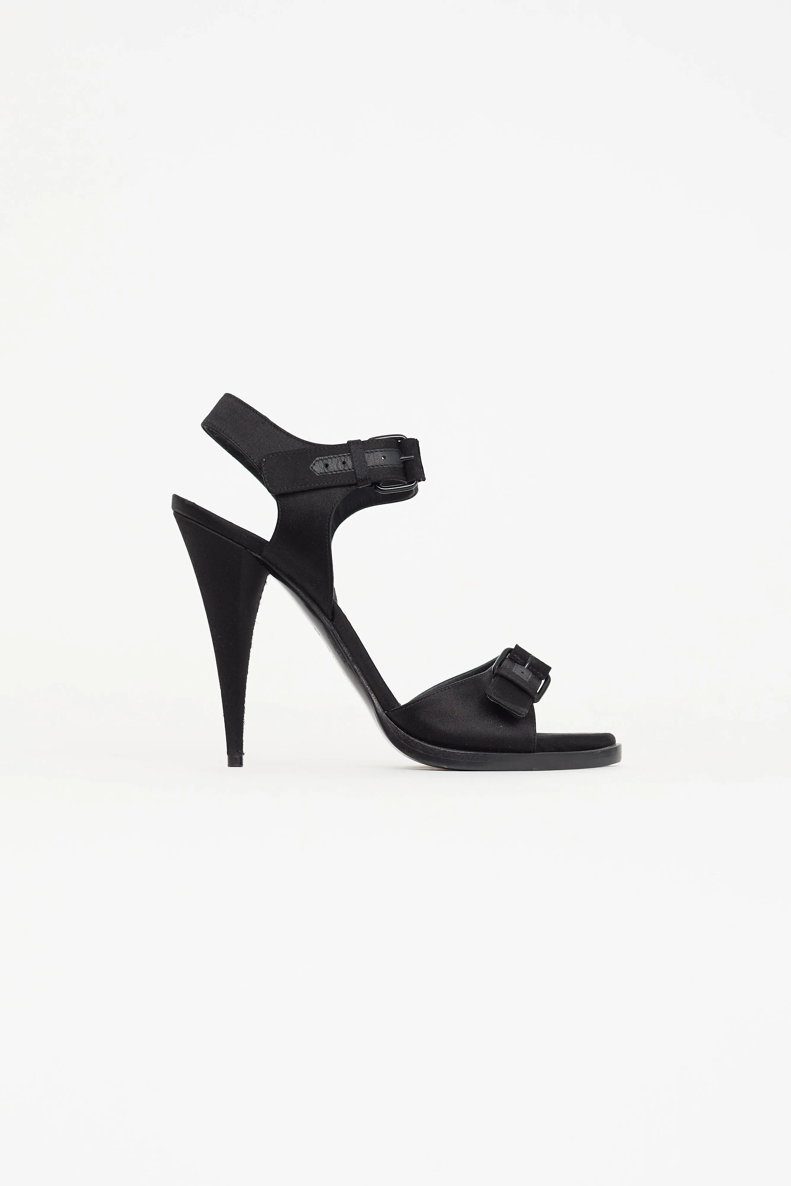 Black Satin Buckle Strap Heel