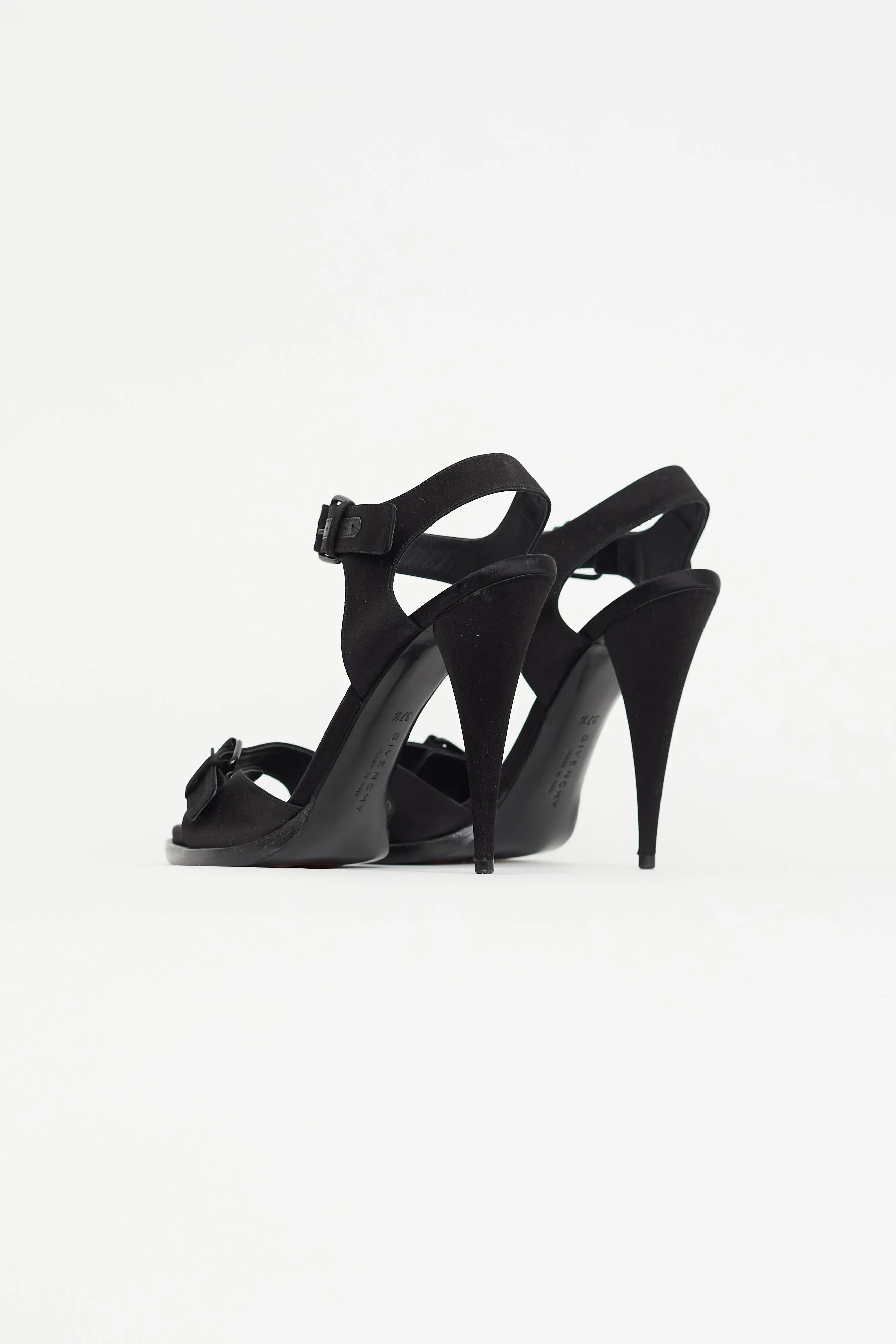 Black Satin Buckle Strap Heel