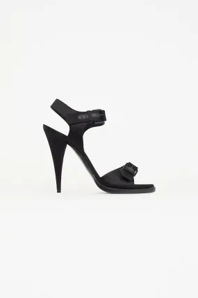 Black Satin Buckle Strap Heel