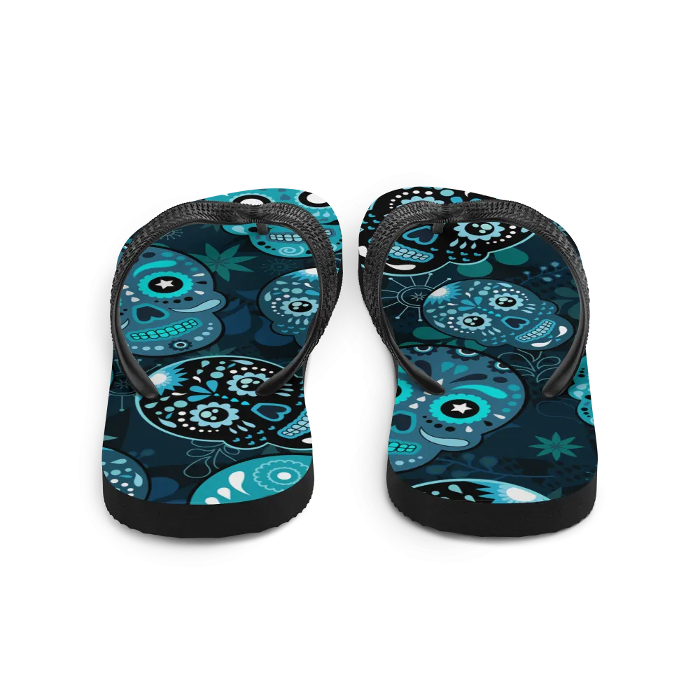 Blue Sugar Skulls Flip-Flops