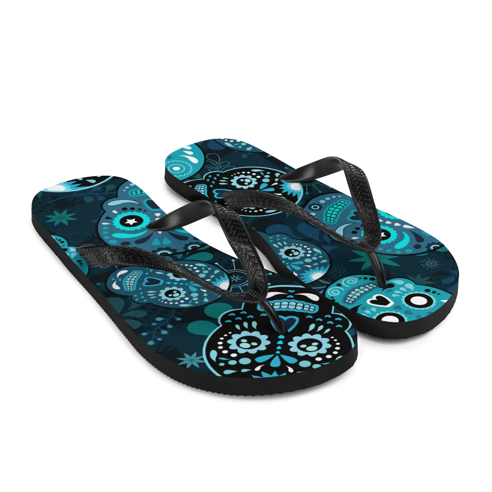 Blue Sugar Skulls Flip-Flops