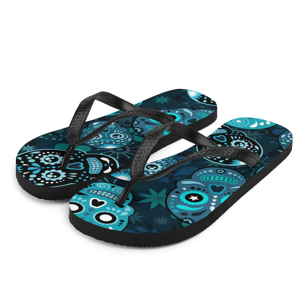 Blue Sugar Skulls Flip-Flops