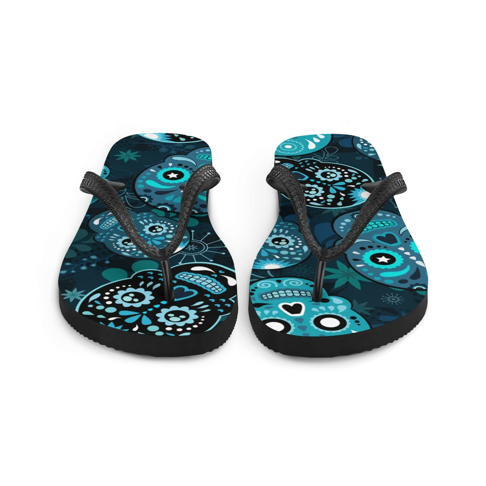 Blue Sugar Skulls Flip-Flops