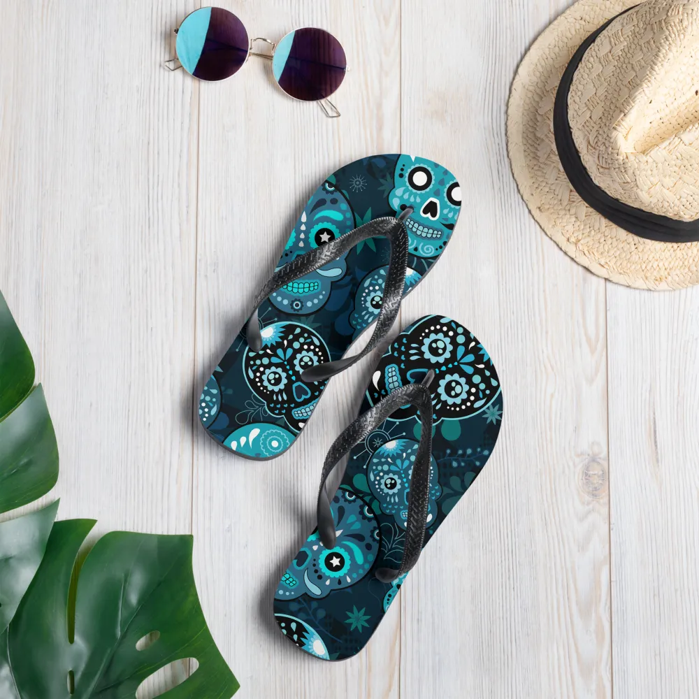 Blue Sugar Skulls Flip-Flops