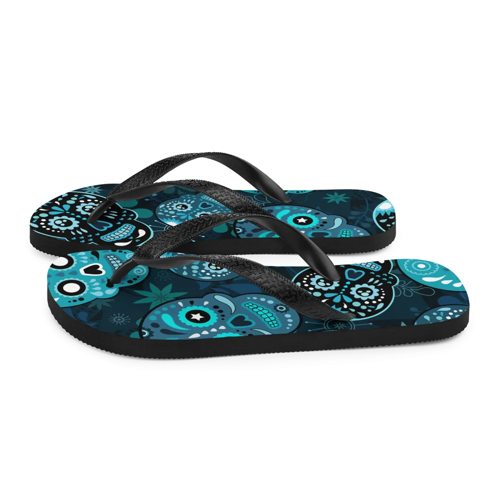 Blue Sugar Skulls Flip-Flops