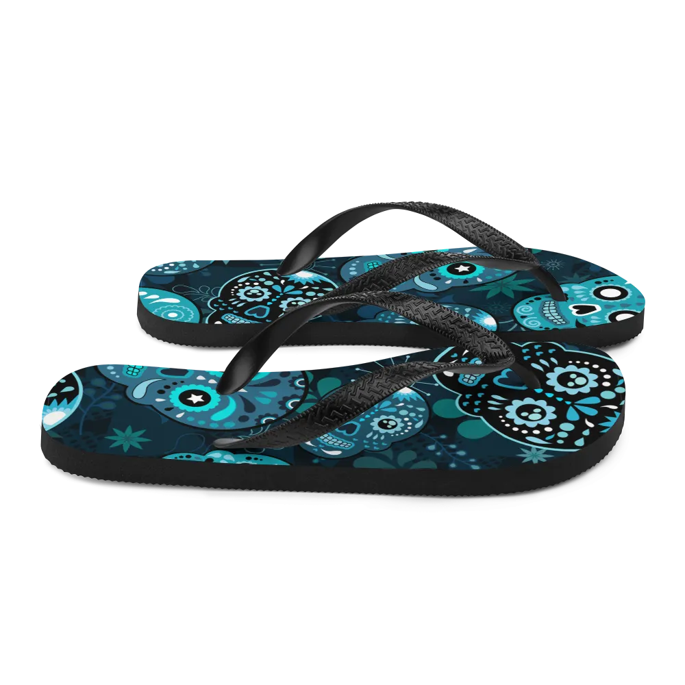 Blue Sugar Skulls Flip-Flops