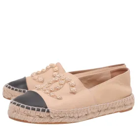 Chanel Bicolor CC Cap Toe Camellia Studs Espadrille 37