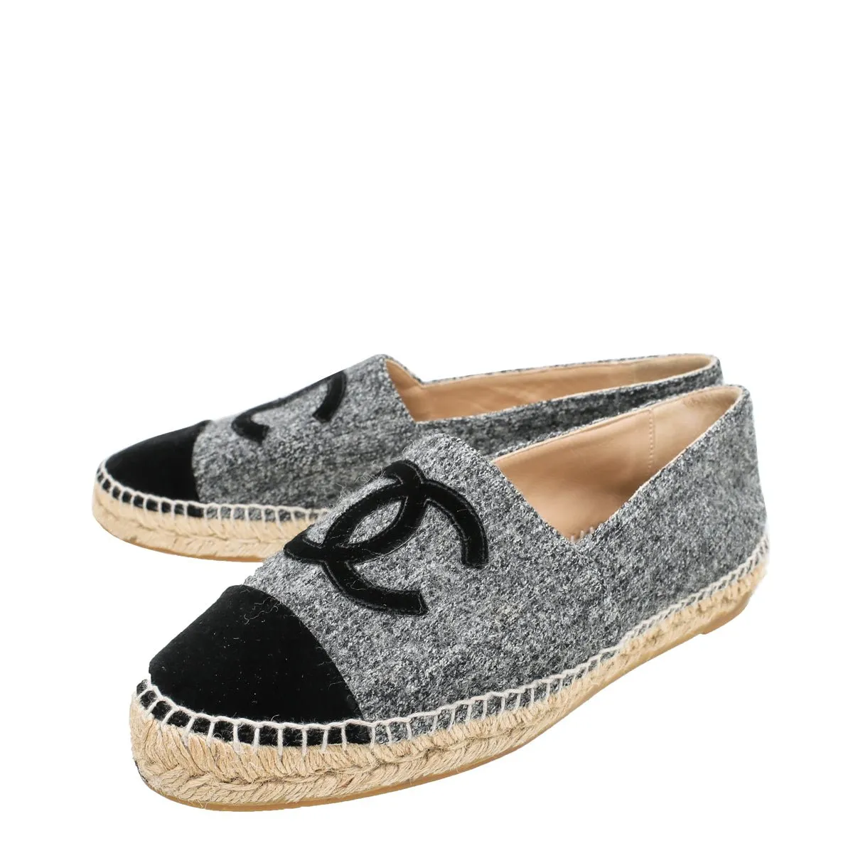 Chanel Bicolor CC Velvet Wool Tweed Espadrille 40