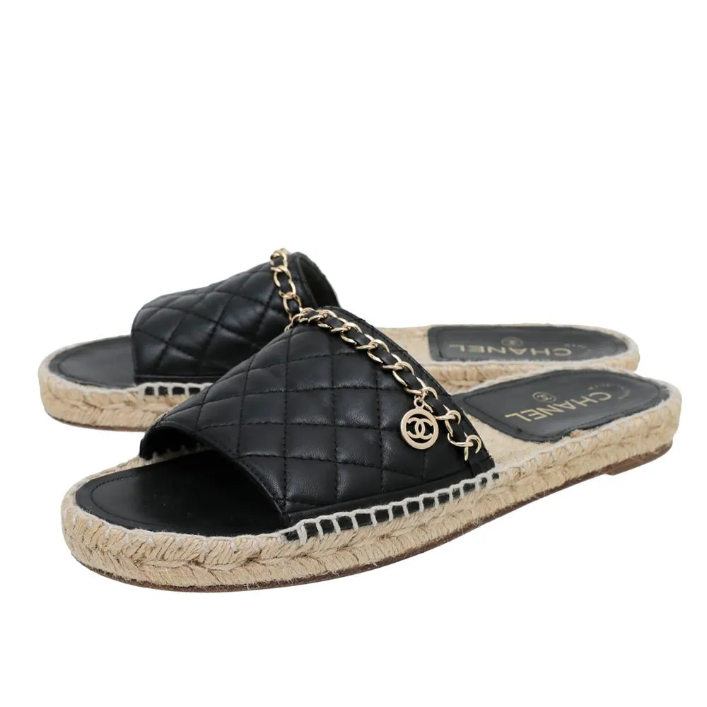 Chanel Black CC Charm Chain Espadrille Mules 40