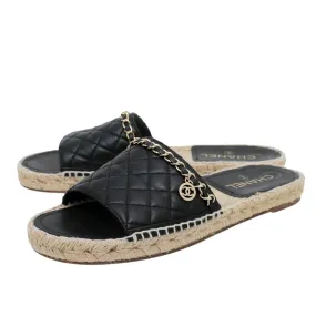 Chanel Black CC Charm Chain Espadrille Mules 40