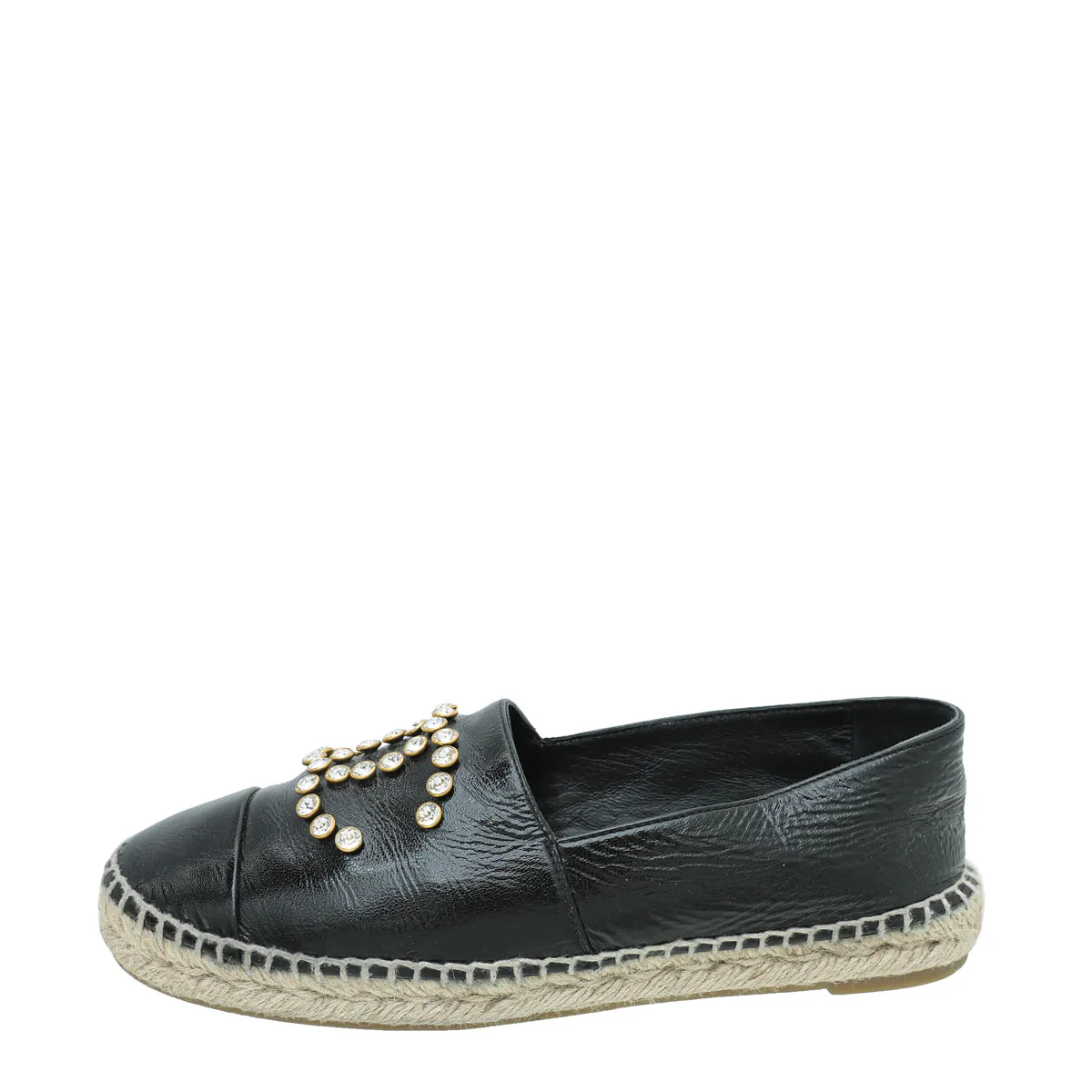 Chanel Black CC Crystal Cap Toe Espadrille 39