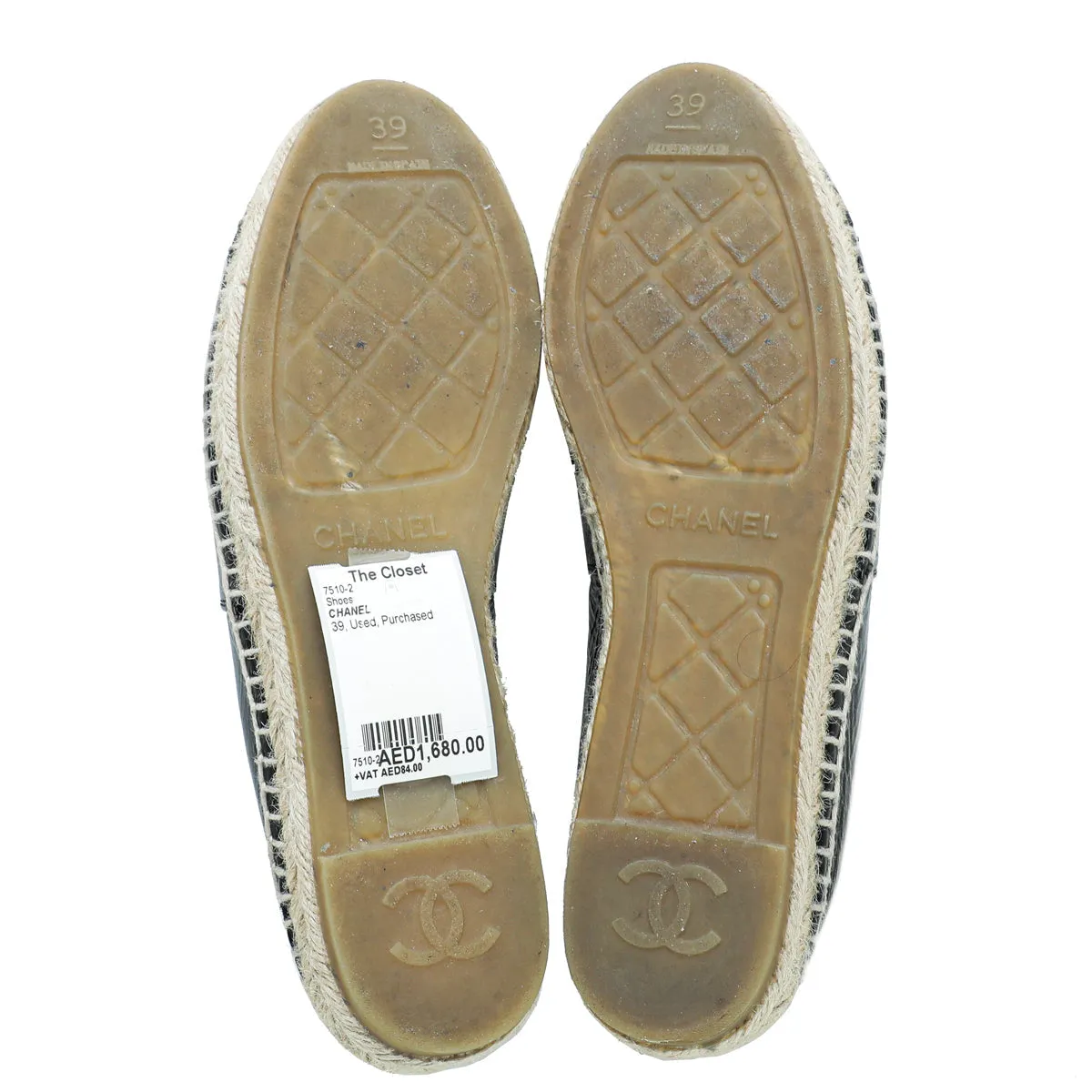 Chanel Black CC Crystal Cap Toe Espadrille 39