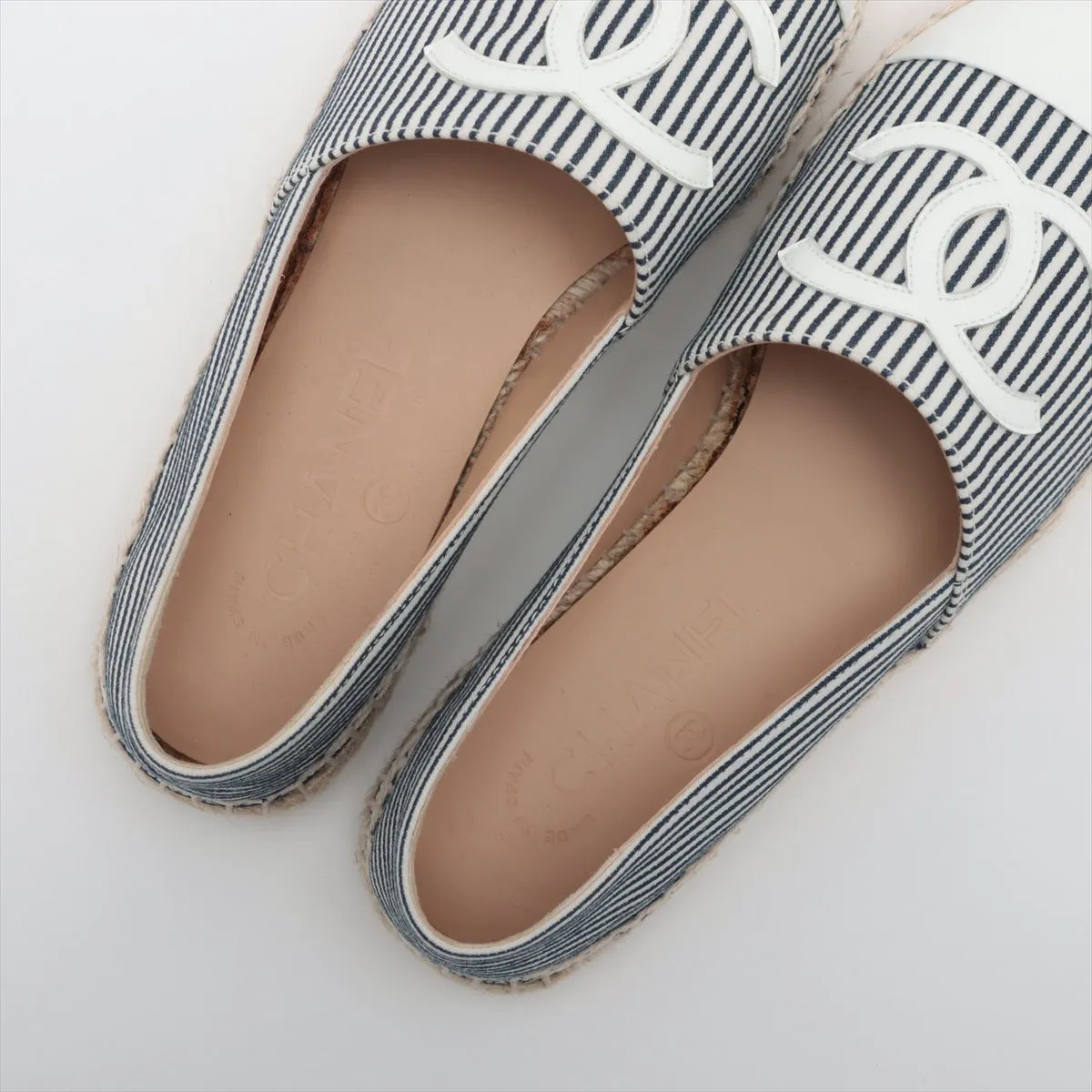 Chanel Coco Leather X Fabric Espadrille 35  Navy X White G29762 Stripe  Bag