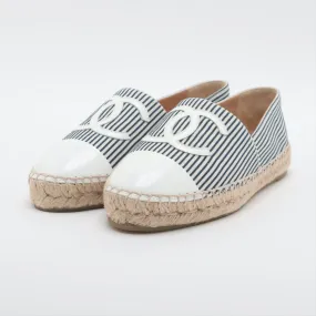 Chanel Coco Leather X Fabric Espadrille 35  Navy X White G29762 Stripe  Bag