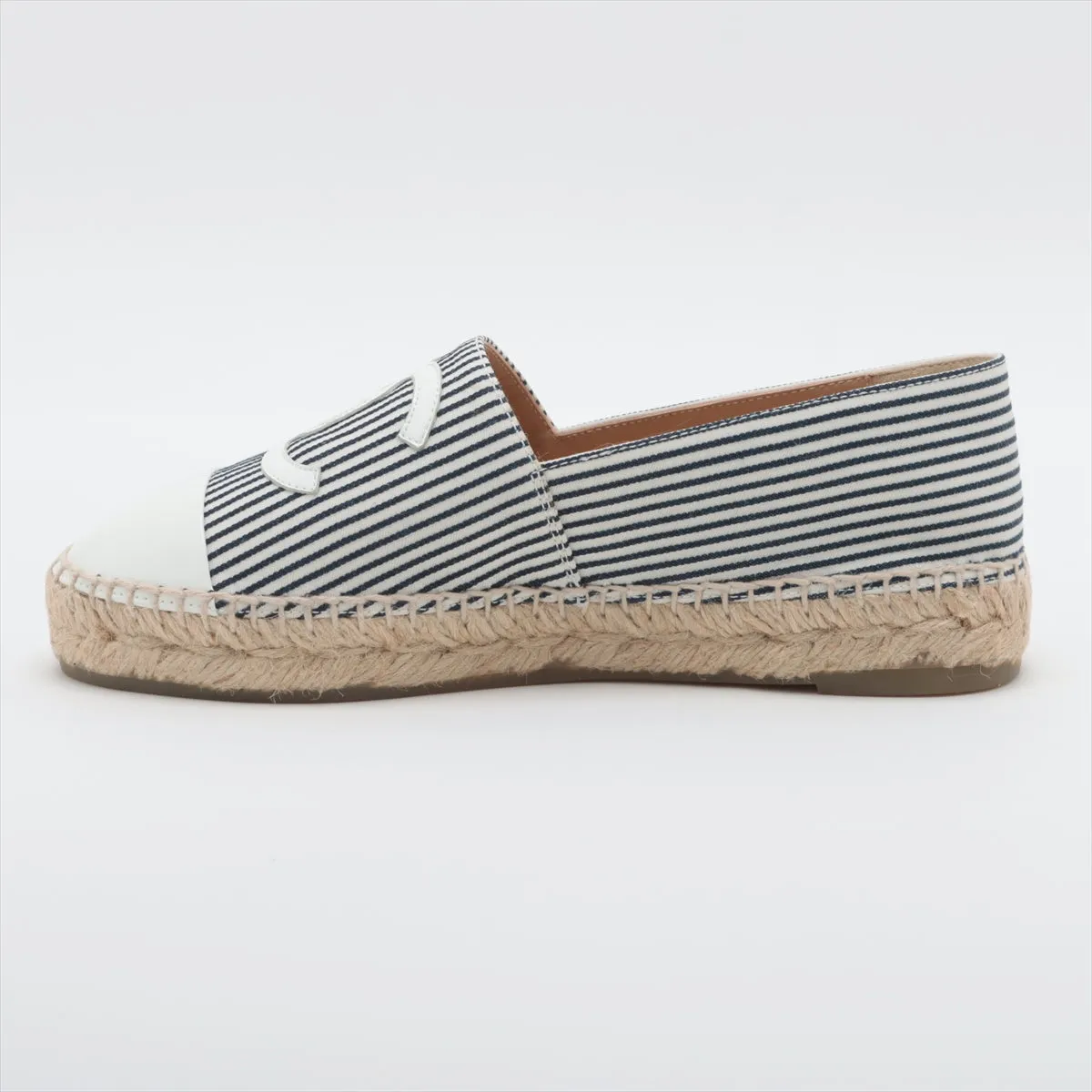 Chanel Coco Leather X Fabric Espadrille 35  Navy X White G29762 Stripe  Bag