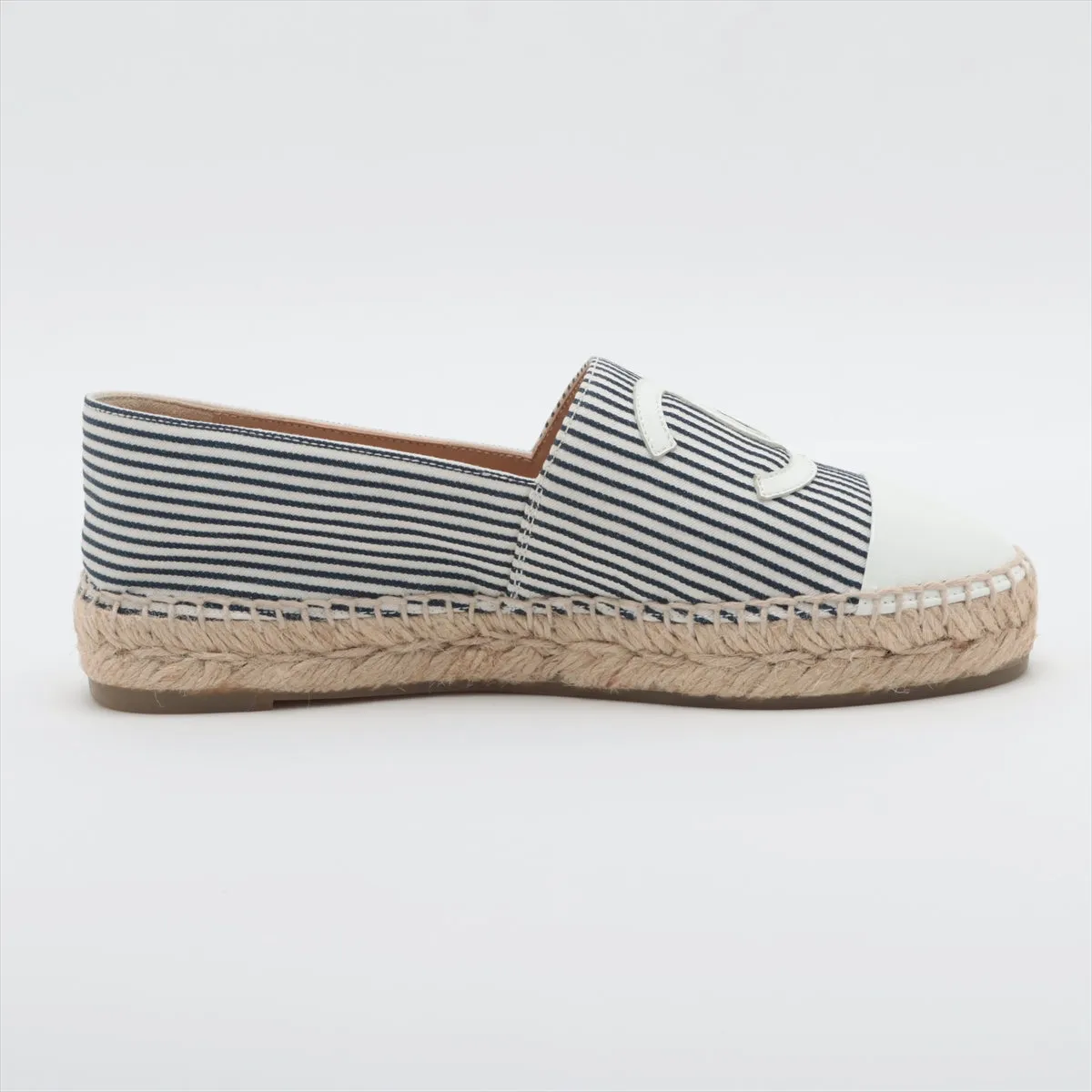 Chanel Coco Leather X Fabric Espadrille 35  Navy X White G29762 Stripe  Bag