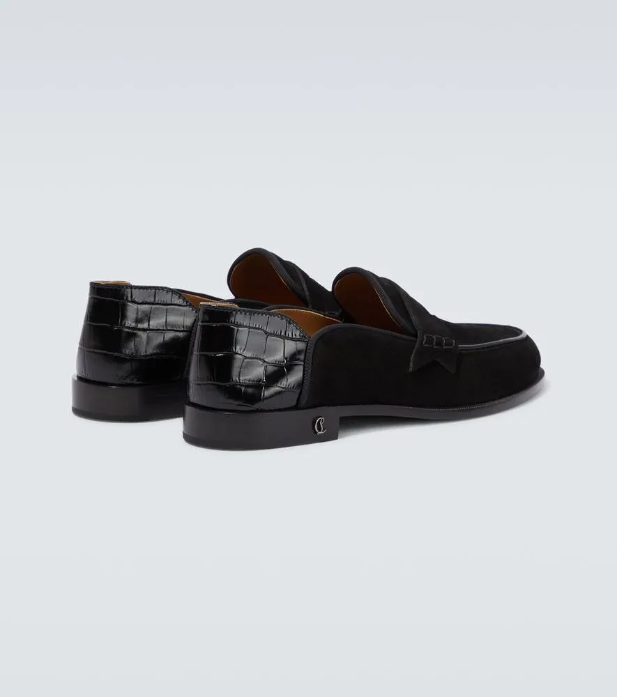 Christian Louboutin Penny No Back suede and croc-effect loafers
