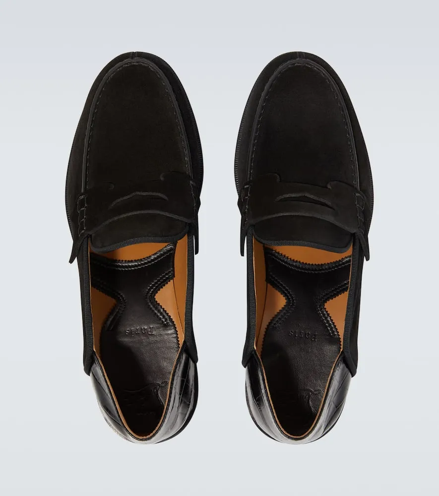 Christian Louboutin Penny No Back suede and croc-effect loafers