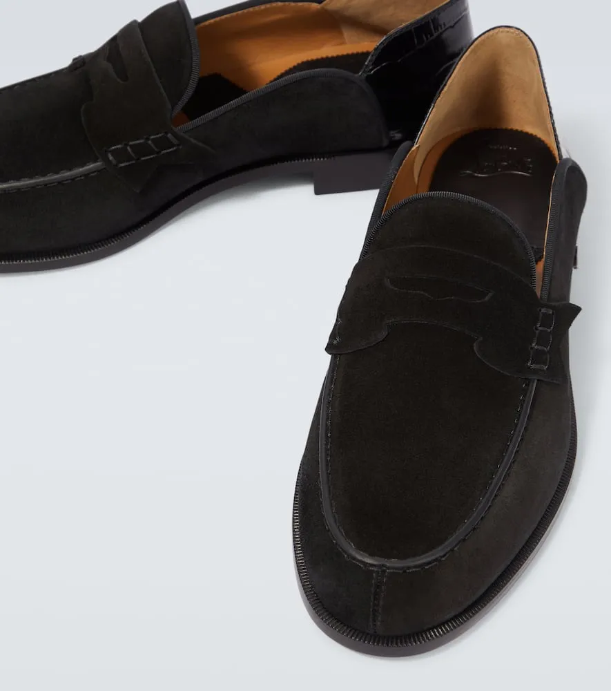 Christian Louboutin Penny No Back suede and croc-effect loafers