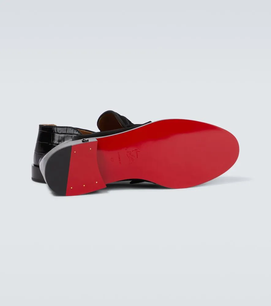 Christian Louboutin Penny No Back suede and croc-effect loafers