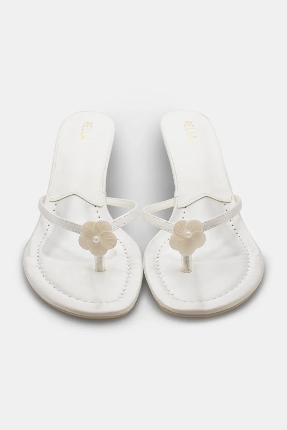 Clara Flower Heel - White Satin