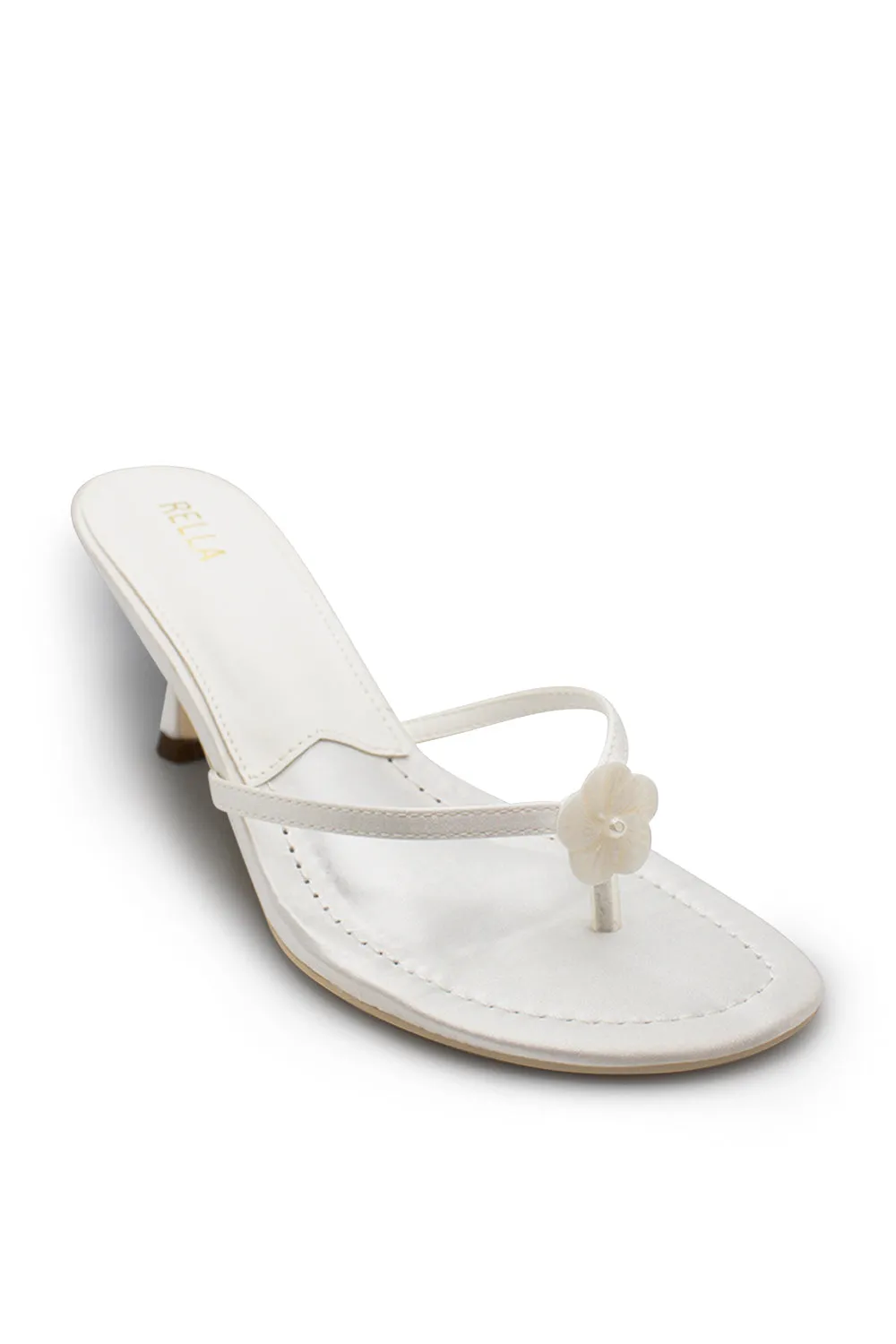 Clara Flower Heel - White Satin