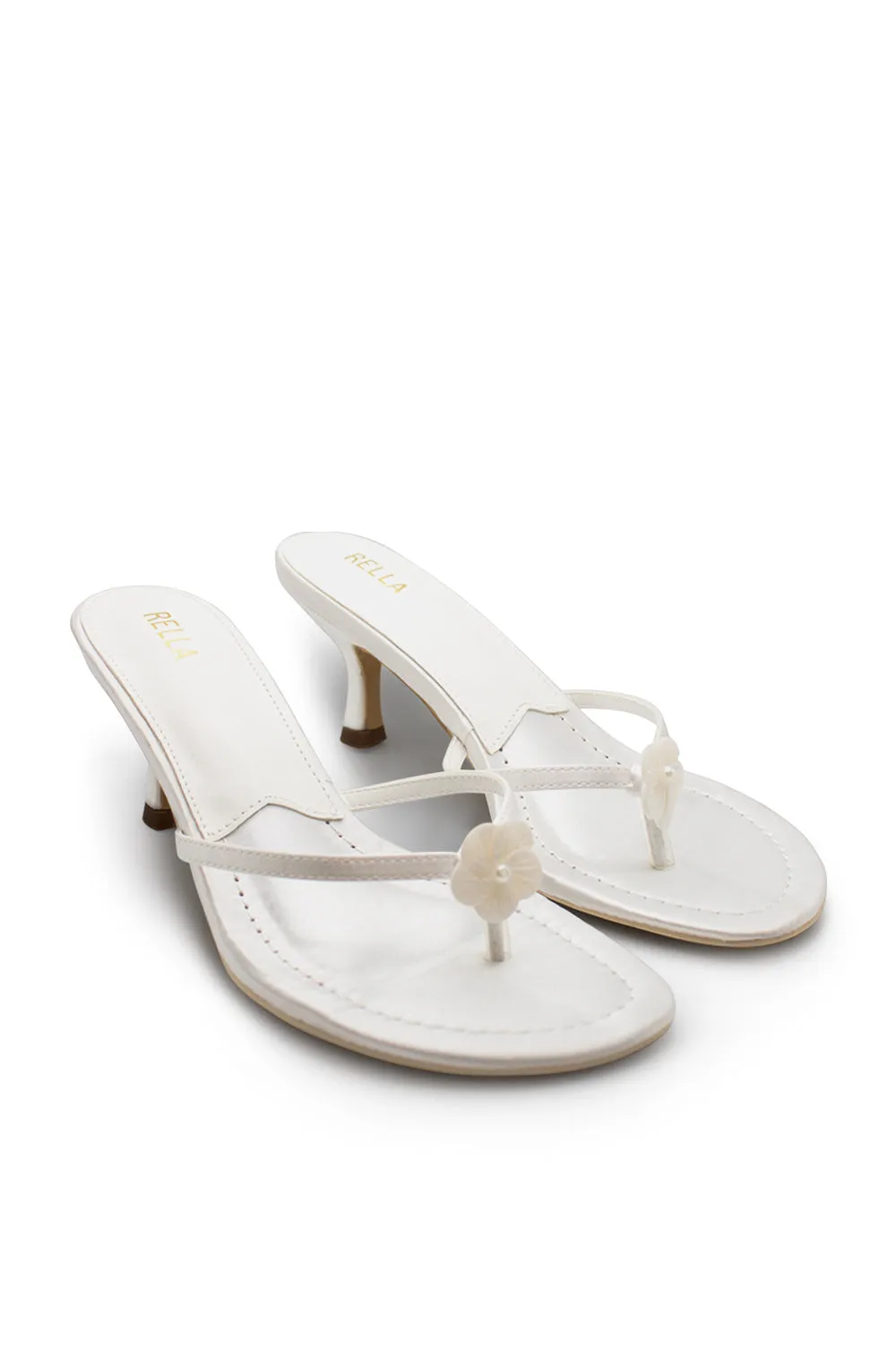 Clara Flower Heel - White Satin